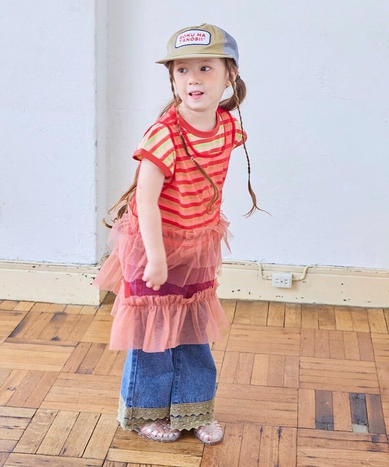 마키즈 선염 보더 링거 반팔 티셔츠 G72 레드보더 130 이미지 5