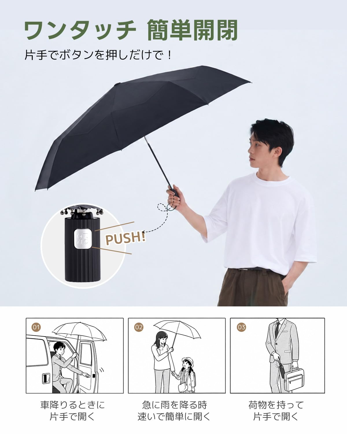 콘치와 MFU1S PLUS 1초 자동 접이식 양우산 100cm 화이트 이미지 8