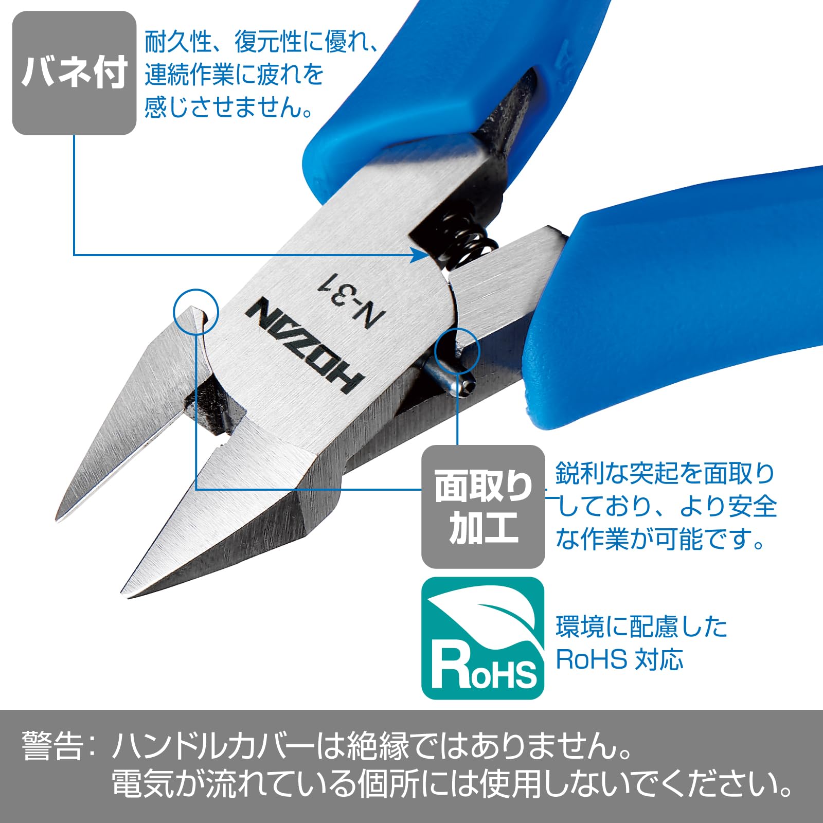 호잔 미니어처 니퍼 N-31 1.6mm 정밀 절단기 코일스프링 이미지 4