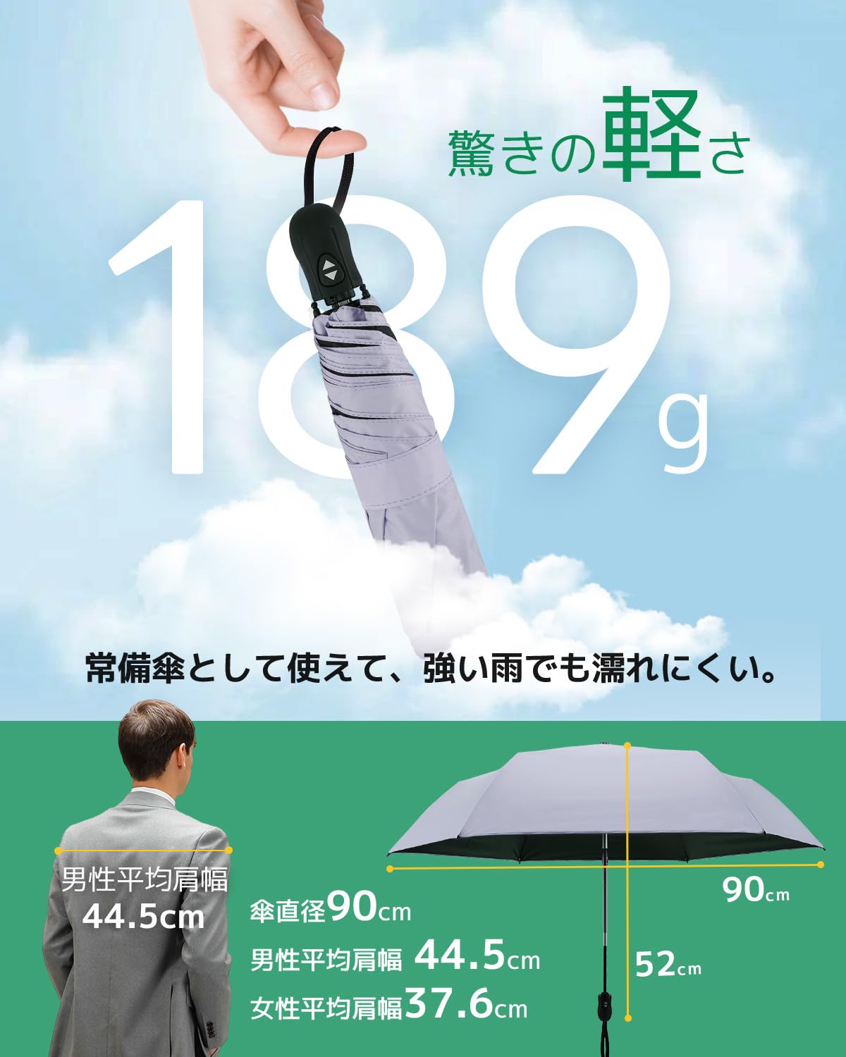 콘치와 Ultra AIR 189g-199g 완전차광 자동 접이식 양우산 인디고블루 이미지 8