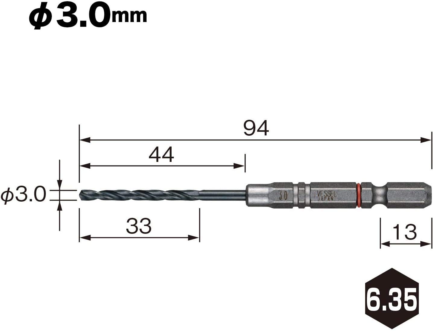 베셀 쿠션 드릴 철공용 드릴 비트 3.0mm 6개입 AMD6P-3.0 이미지 2