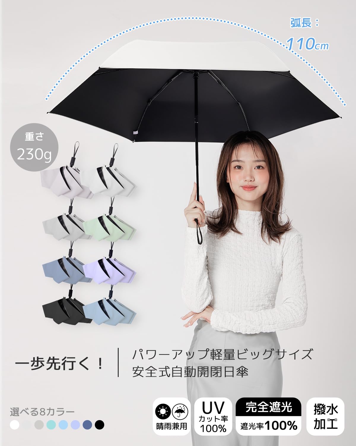 콘치와 3단 자동 접이식 양우산 100cm 차광차열 크림색 이미지 2