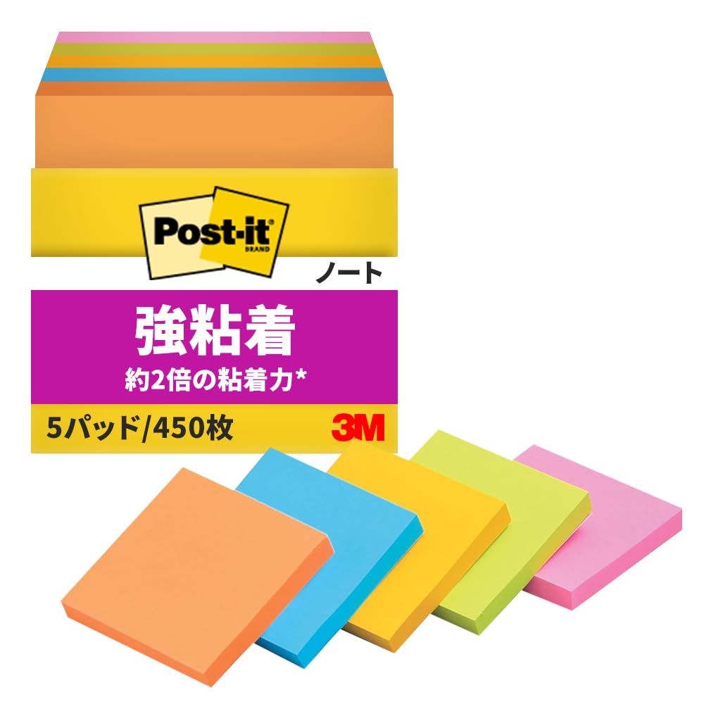 3M 포스트잇 강력점착 네온 654-5SSAN 75x75mm 메모지 2. 5권 네온컬러