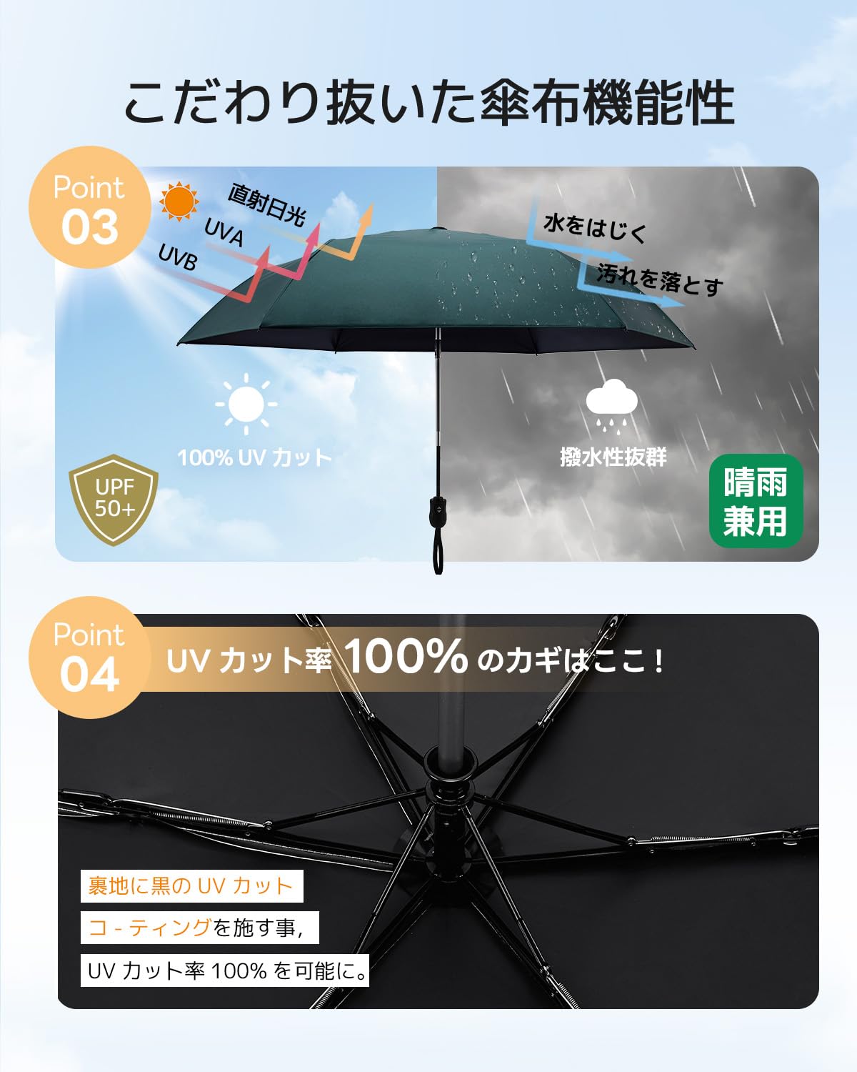 콘치와 Ultra AIR 199g 초경량 자동 접이식 우산 UV 차단 이미지 6