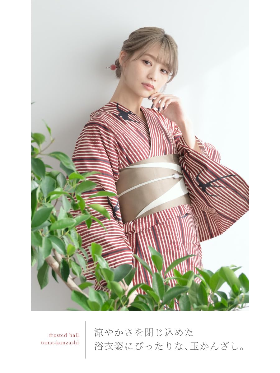 소우비엔 오렌지 두갈래 비녀 옥구슬 무광 유리 D 오렌지 sbn-kan10084 이미지 3