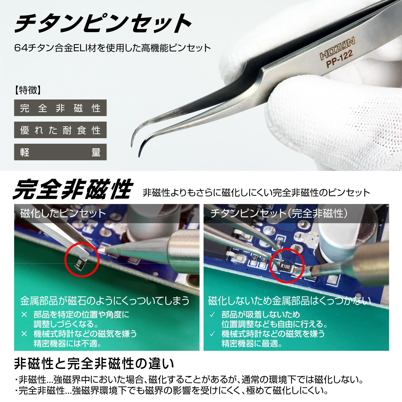 호잔 티타늄 PP-122 곡형 정밀 핀셋 115mm 비자성 핀셋만 이미지 2