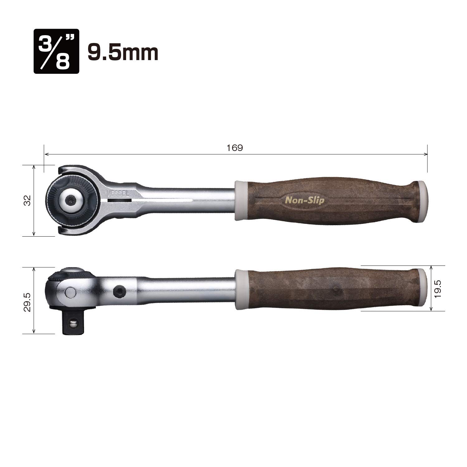 베셀 우디 스위블 HRH3-SW 9.5mm 라쳇 핸들 논슬립 이미지 2