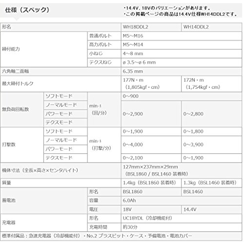 하이코키 WH14DDL2 2LYPK R 플레어레드 14.4V 충전 임팩트 드라이버 이미지 10
