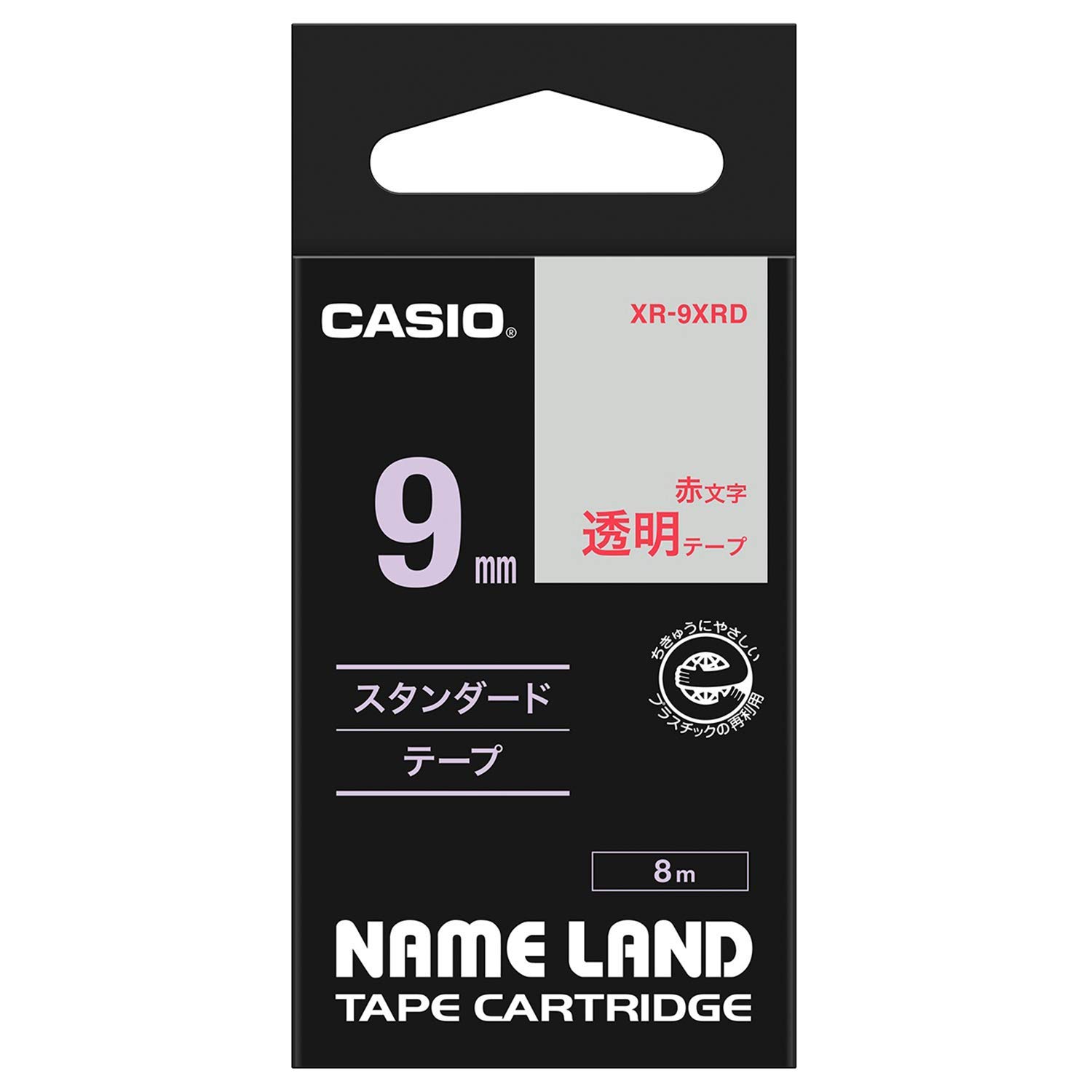 카시오 네임랜드 투명 바탕 빨간 글자 XR-9XRD 9mm 테이프 단품