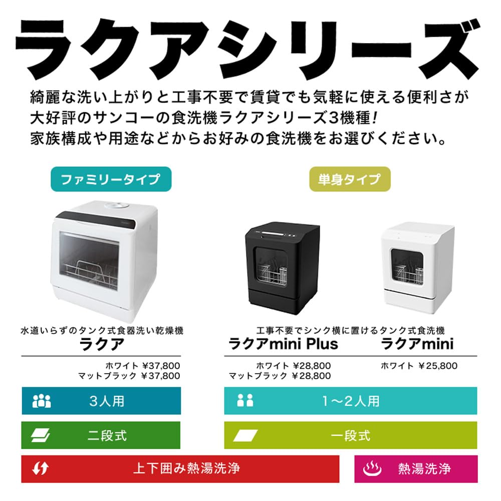 산코 THANKO 라쿠아 STTDWAD 화이트 탱크식 식기세척기 이미지 2