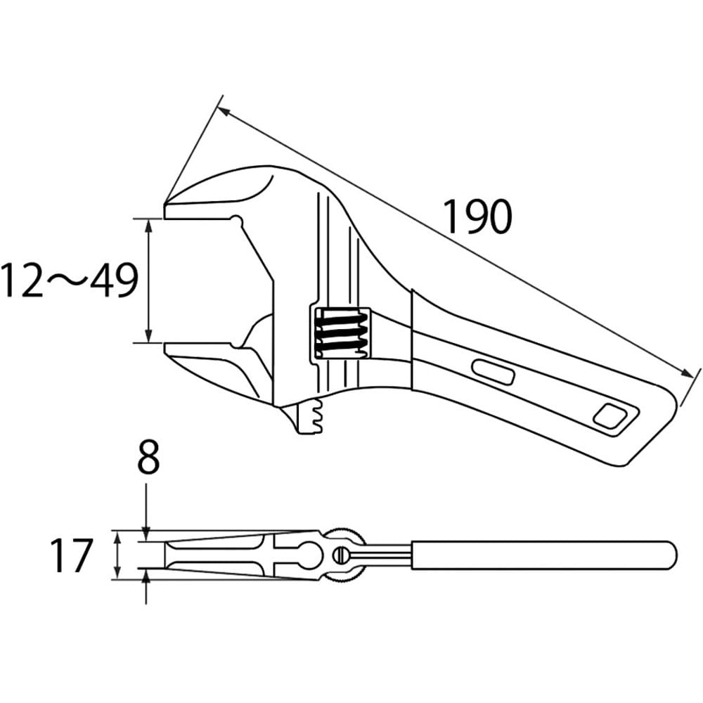 롭텍스 포켓 몽키 X그립 UM49XDS 190mm 몽키렌치 이미지 2