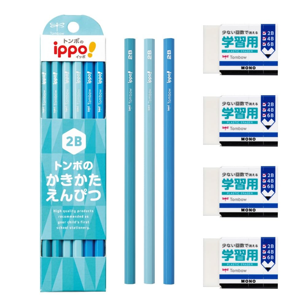 톰보 ippo 플레인 라이트블루 KB-KPC01-2B 2B 연필 1다스 연필 지우개