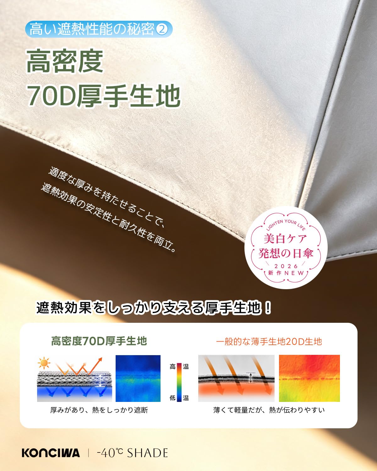 콘치와 40도 쉐이드 53cm 6K 암막 양우산 완전차광 아이보리 이미지 5