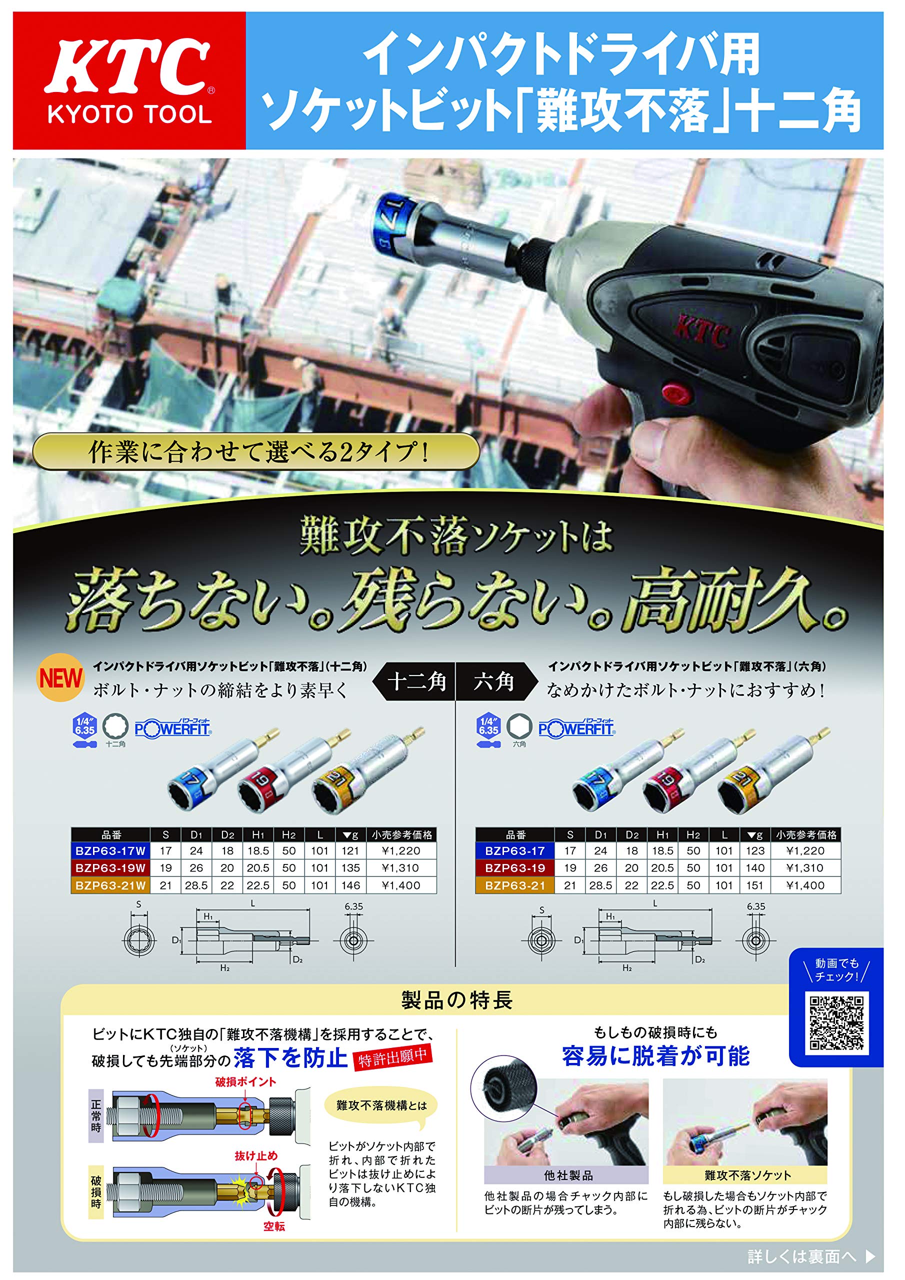 KTC 난공불락 BZP63-19 19mm 임팩트 소켓 비트 육각 이미지 6