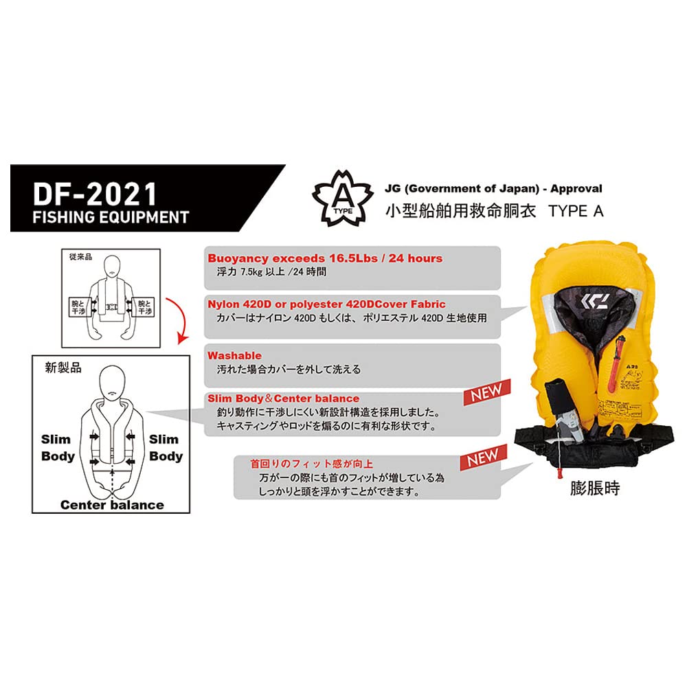 다이와 워셔블 라이프자켓 DF-2021 어깨걸이식 수동팽창식 구명조끼 프리 이미지 3