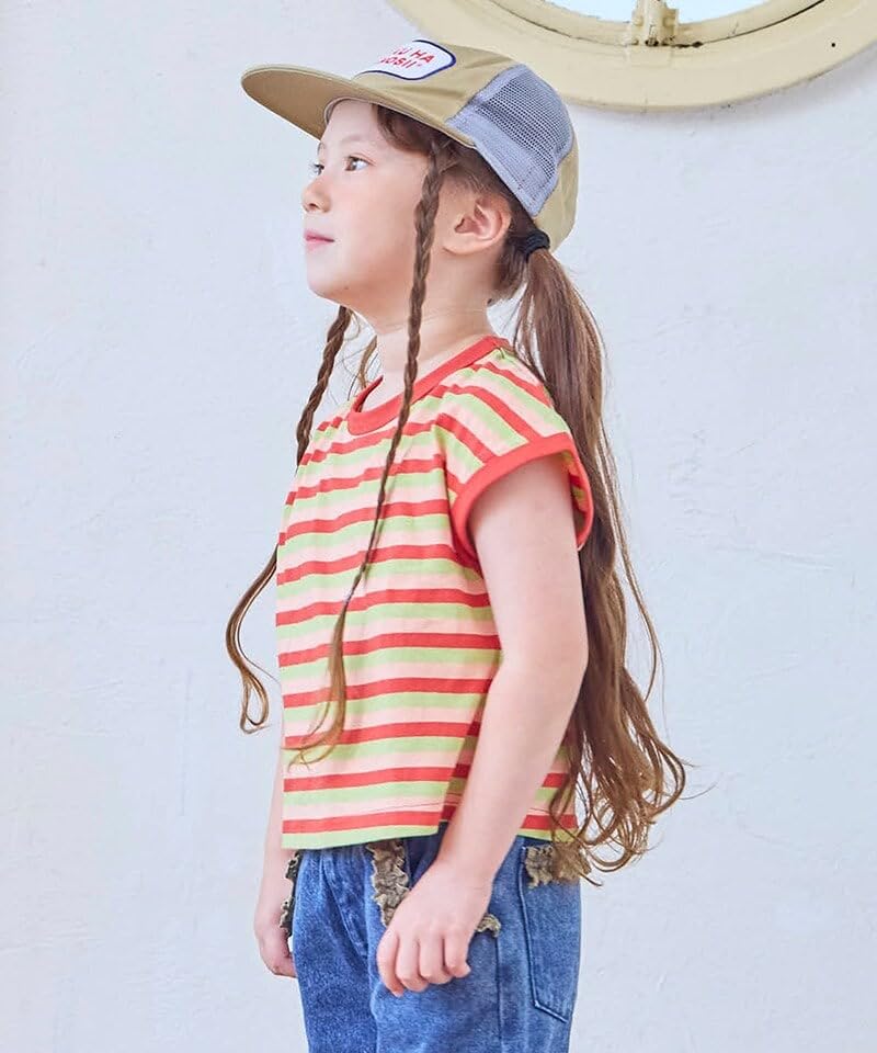 마키즈 선염 보더 링거 반팔 티셔츠 B72 차콜보더 90 이미지 3