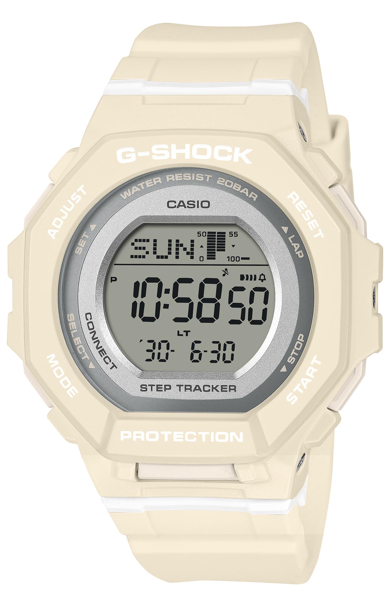 카시오 지샥 GMD-B300-7JF 화이트 여성용 블루투스 시계 오프 화이트