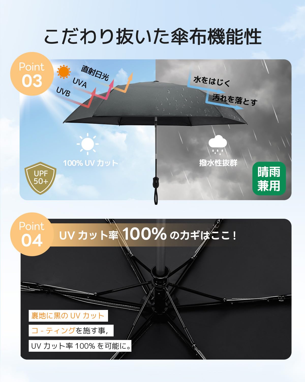콘치와 Ultra AIR 189g-199g 완전차광 자동 접이식 양우산 다크그레이 이미지 5