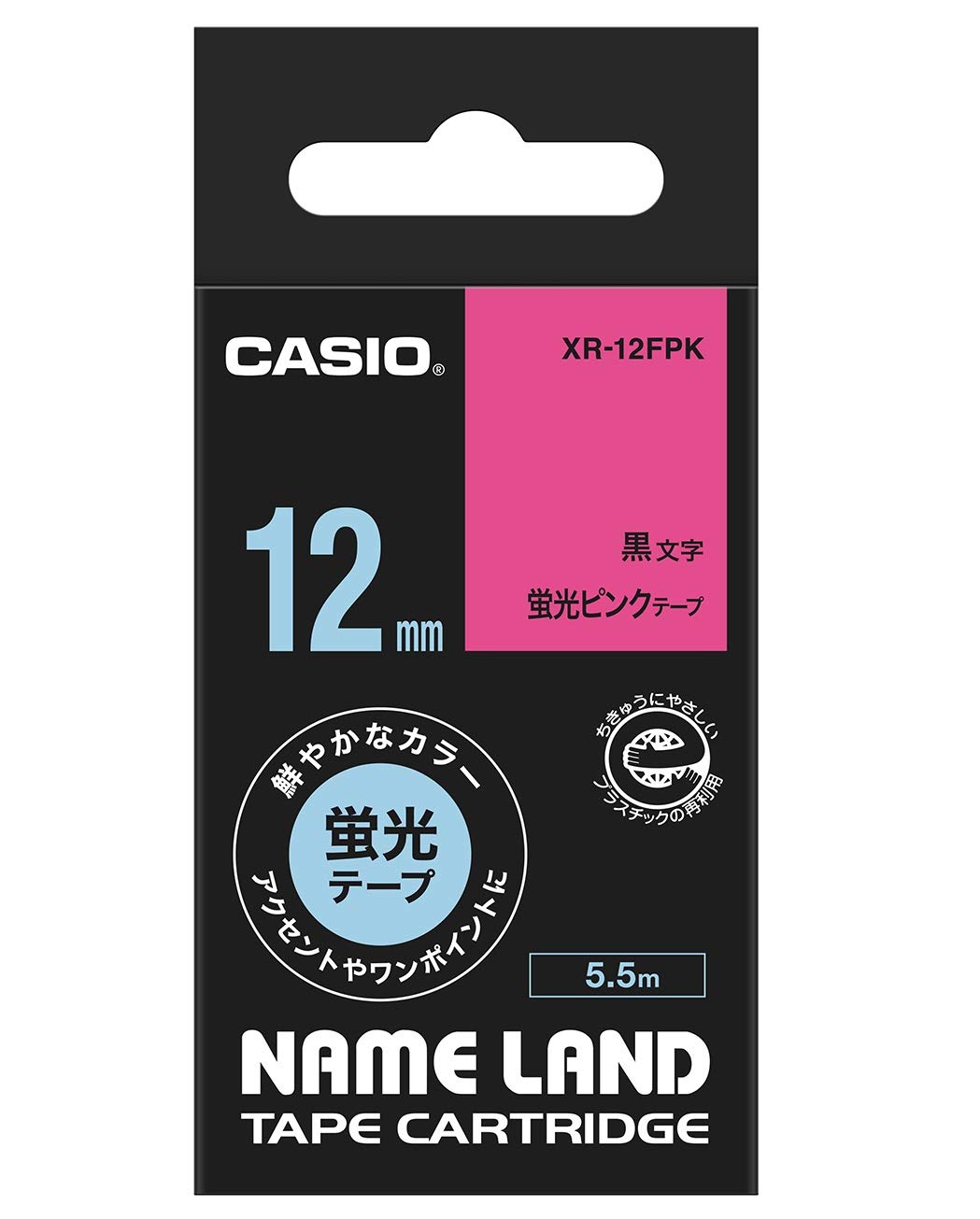 카시오 네임랜드 테이프 XR-12FPK 12mm 형광 핑크 형광 핑크/블랙 단품