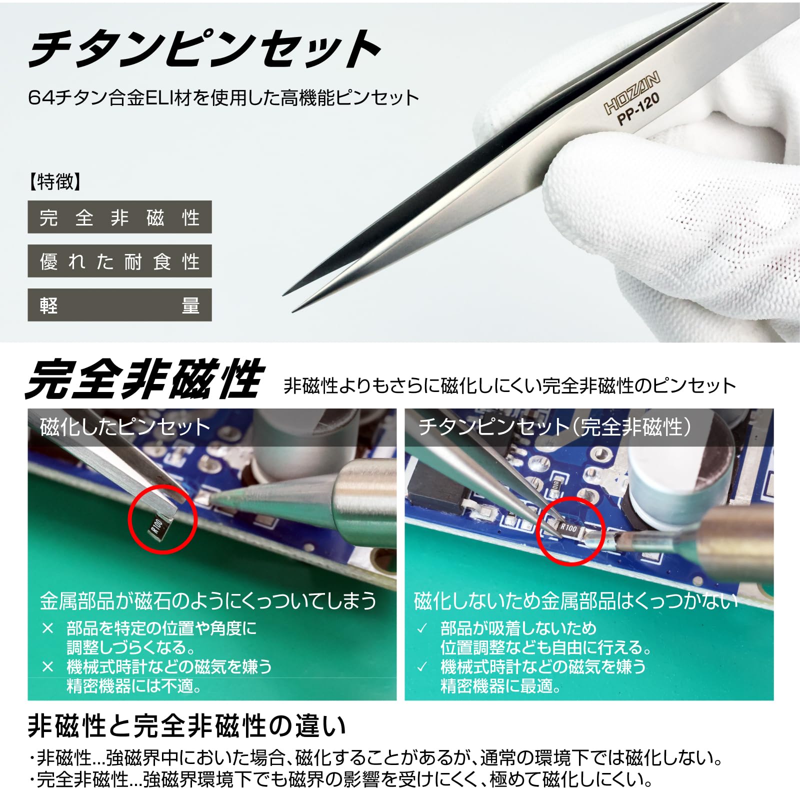호잔 티타늄 PP-120 일자형 정밀 핀셋 125mm 비자성 핀셋만 스트레이트 이미지 2
