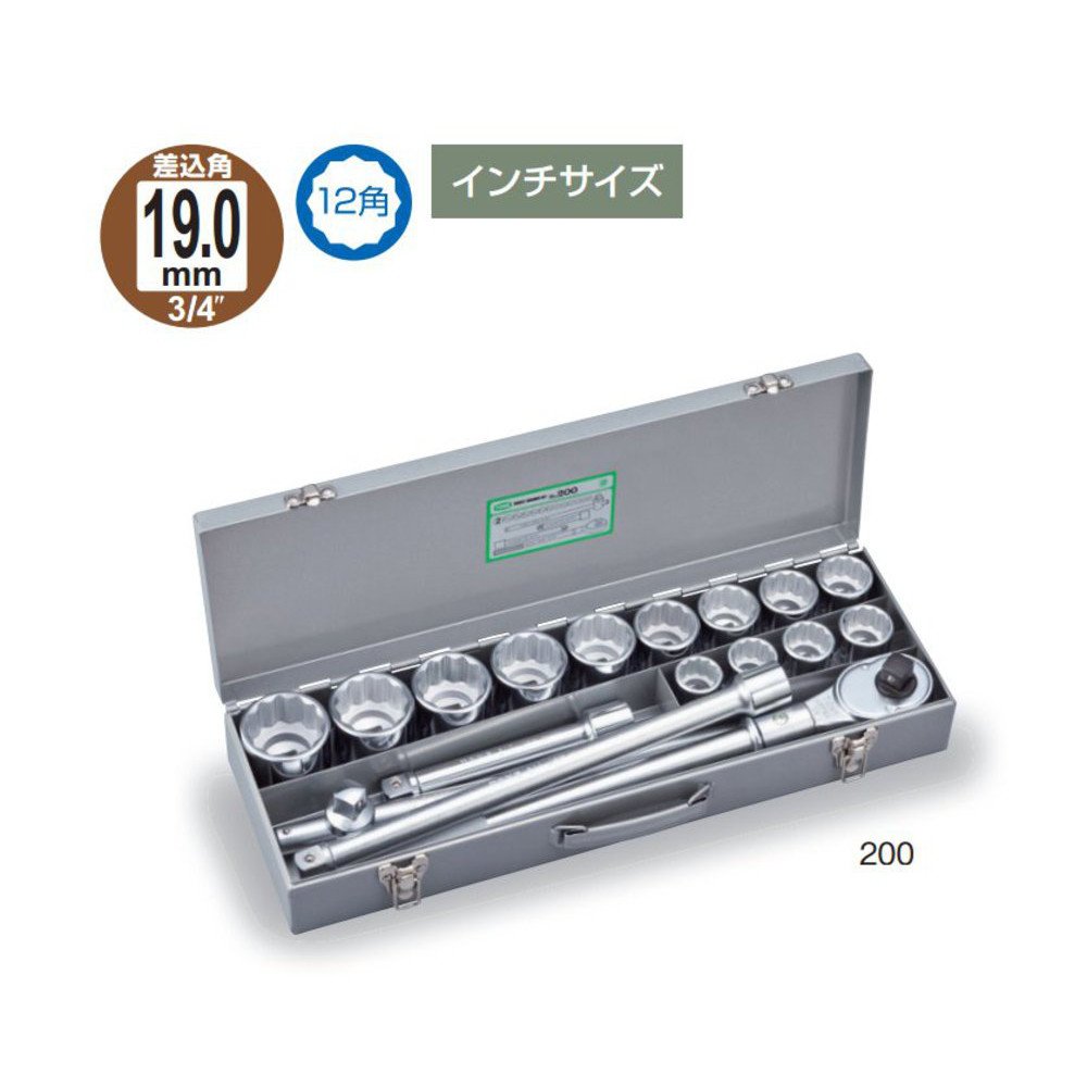 토네 소켓 렌치 세트 200 19.0mm 17점 인치형 이미지 2