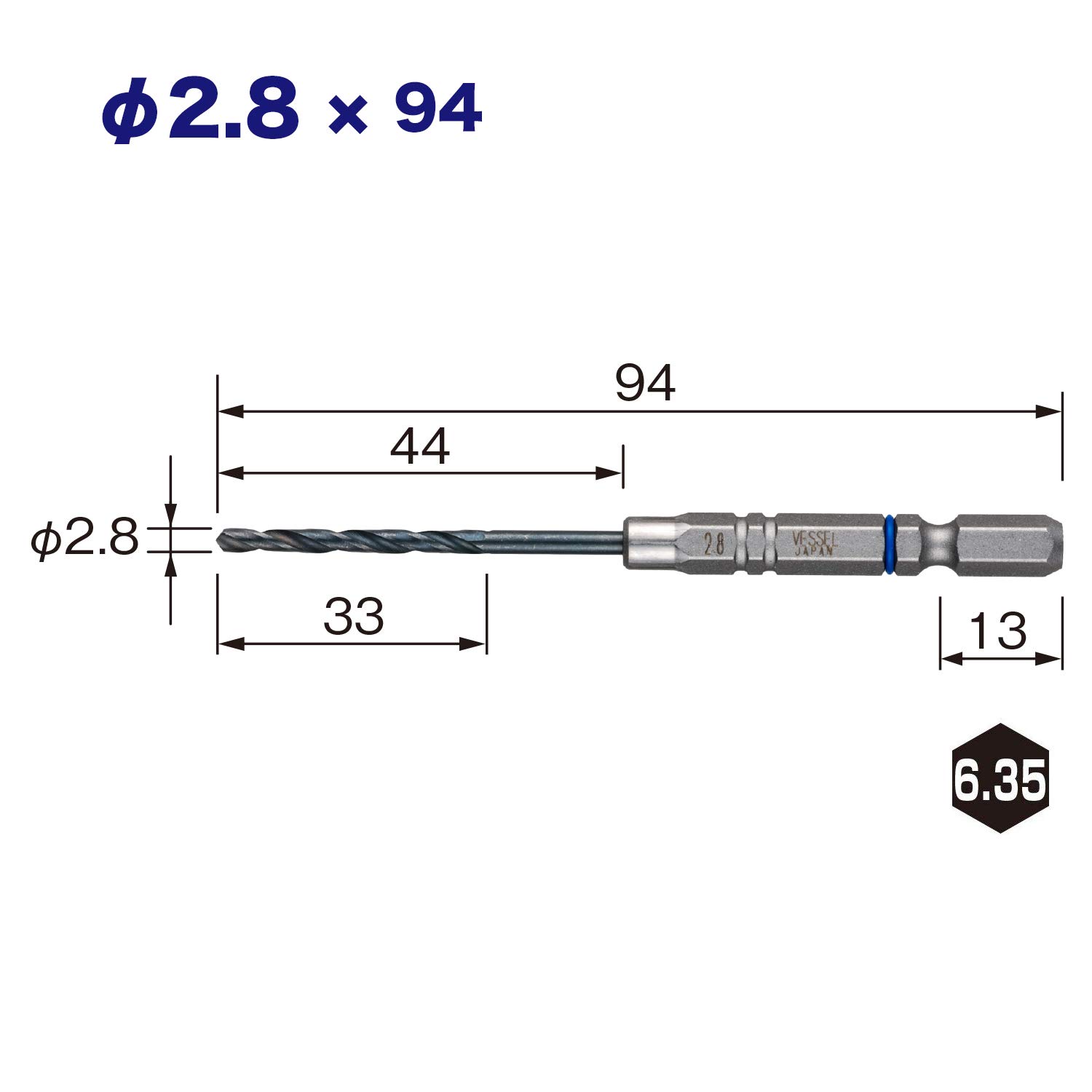 베셀 쿠션 드릴 철공용 드릴 비트 세트 2.8mm 3개입 AMD3S-2.8 이미지 2