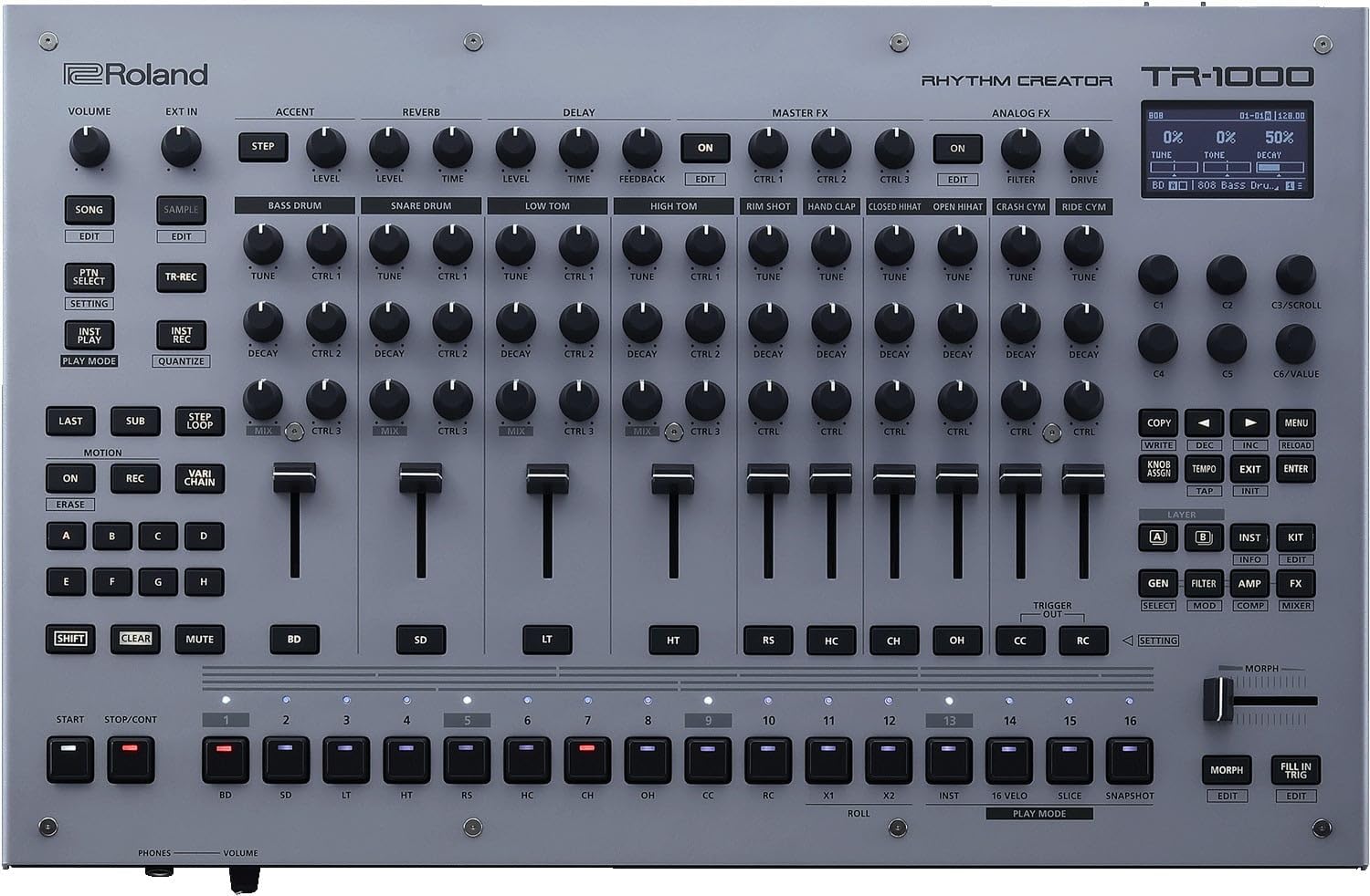 롤랜드 TR-1000 리듬 머신 TR-808/TR-909 회로 16종 탑재