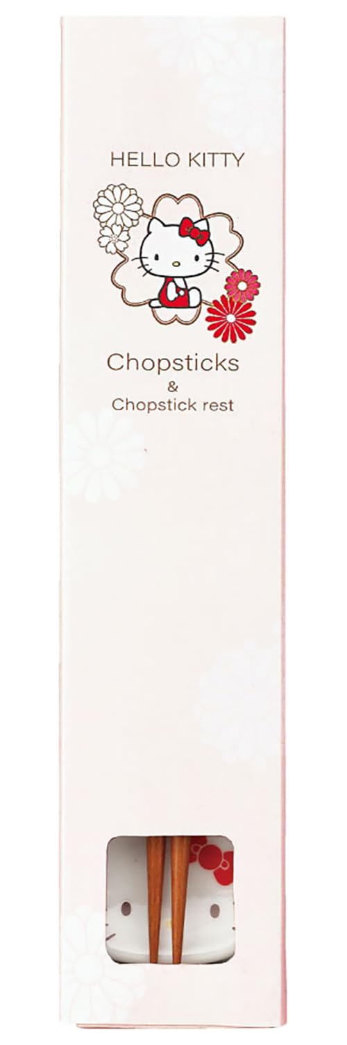 야마카 산리오 헬로키티 젓가락 젓가락받침 세트 HK191-841 22.5cm 레드 이미지 2