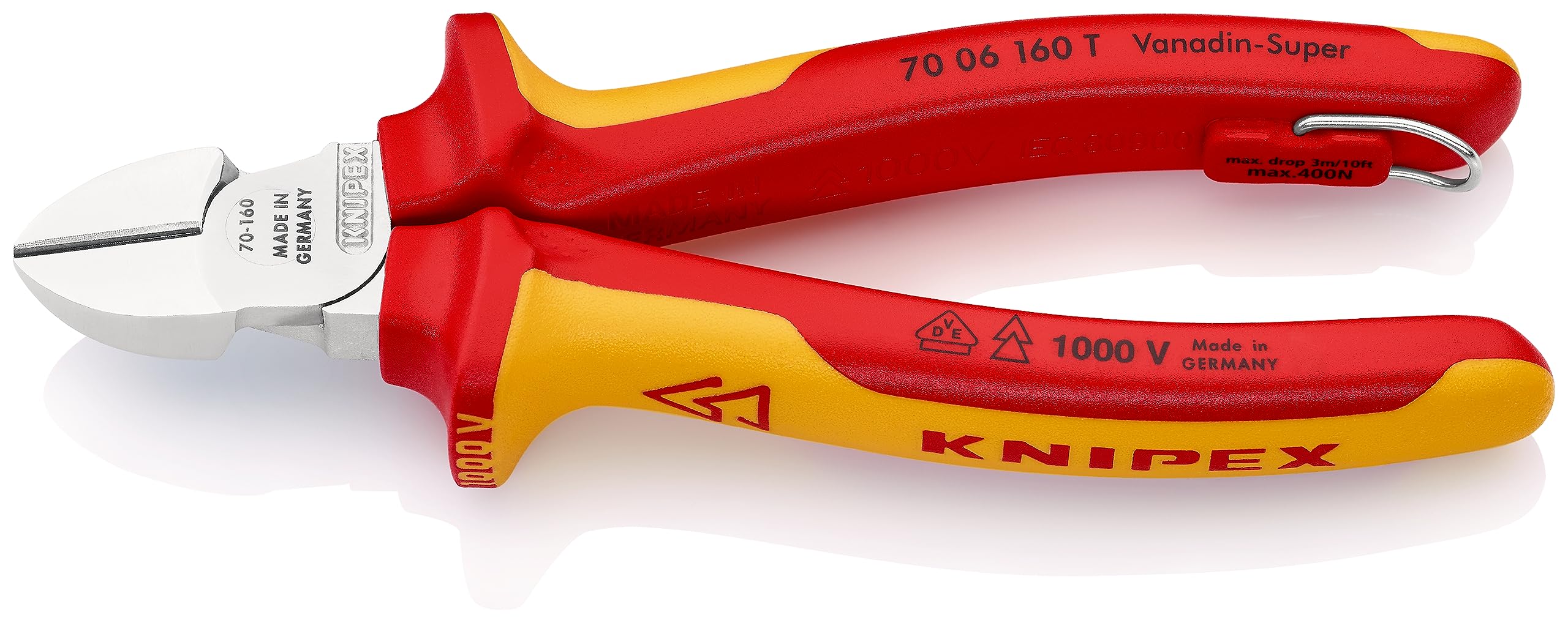 크니펙스 7006-160TBK 160mm 절연 사선 니퍼 낙하방지