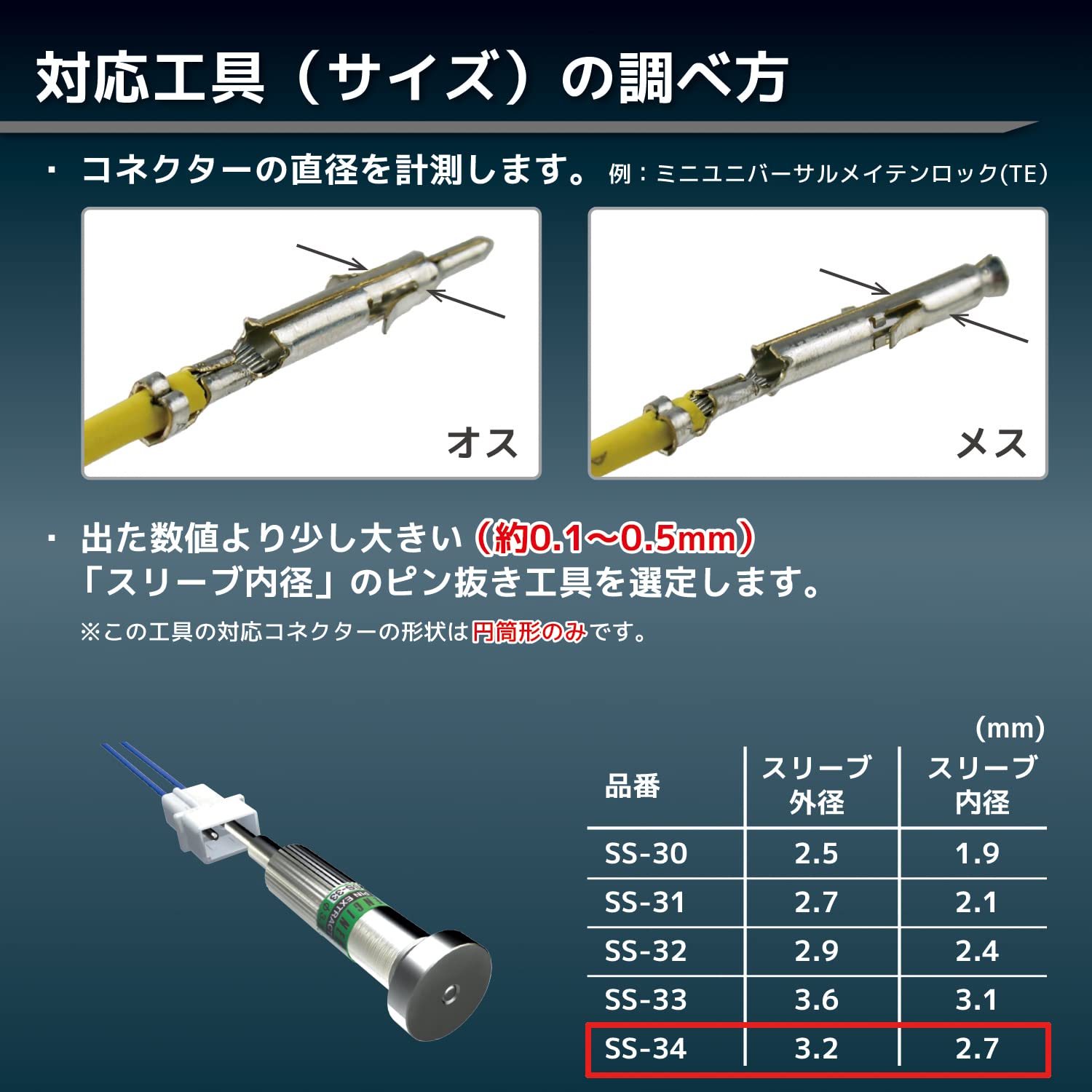 엔지니어 커넥터 핀 제거 공구 SS-34 3.2mm 슬리브 외경 : 3.2mm 이미지 3