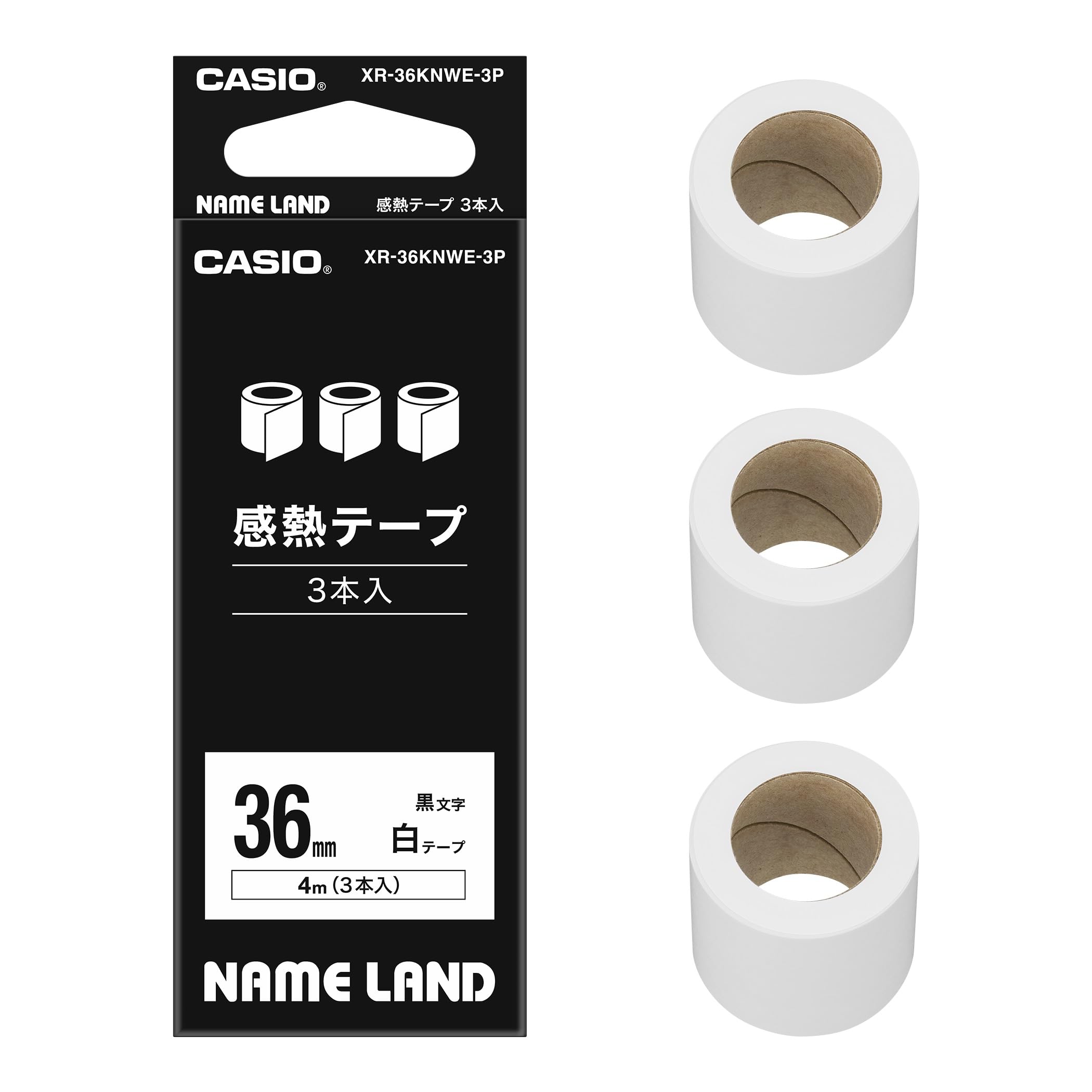 카시오 네임랜드 XR-36KNWE-3P 감열 테이프 36mm 4m 감열 테이프 3개입 이미지 1
