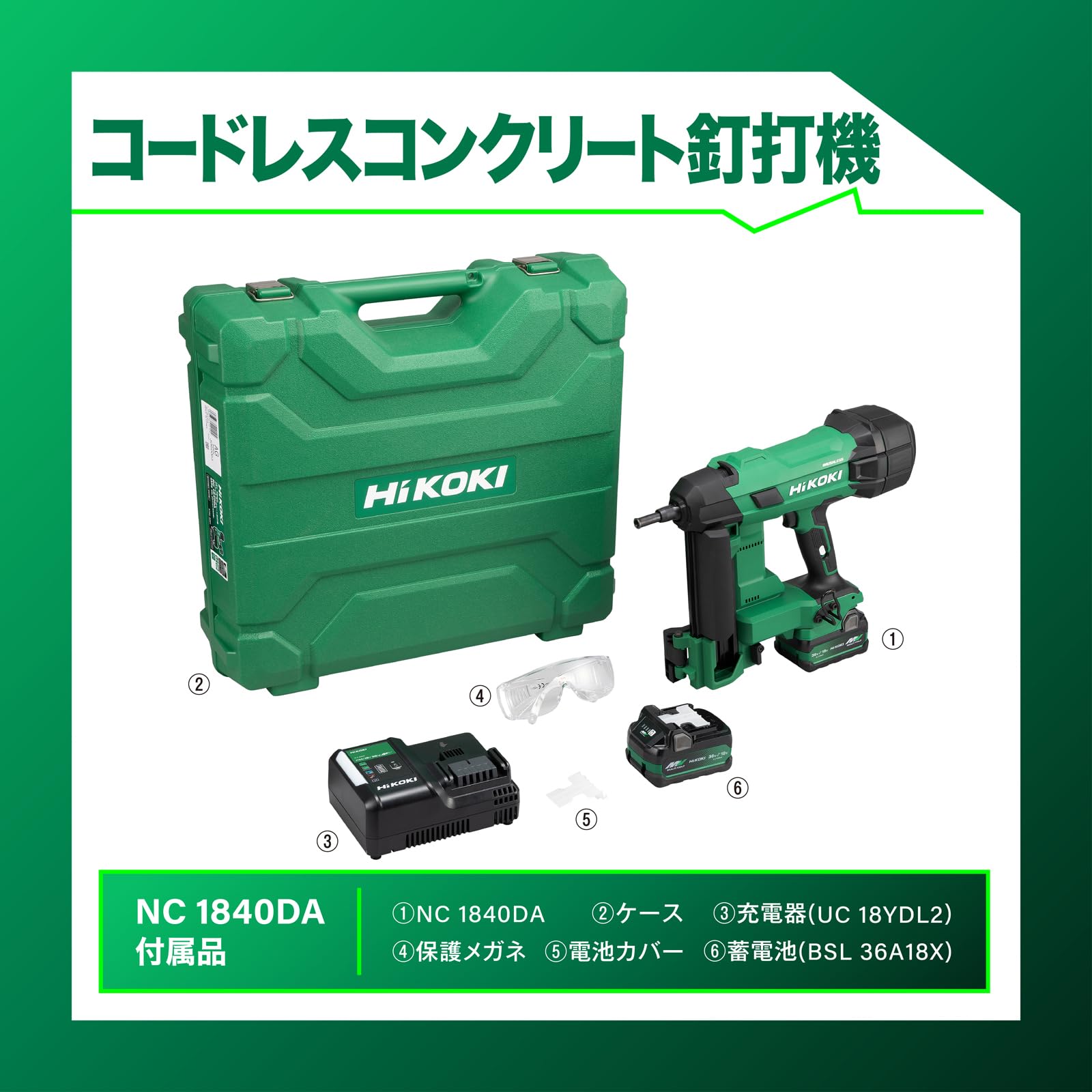 하이코키 NC1840DA 2XPZ 충전 콘크리트 네일러 15-40mm 풀세트 이미지 2