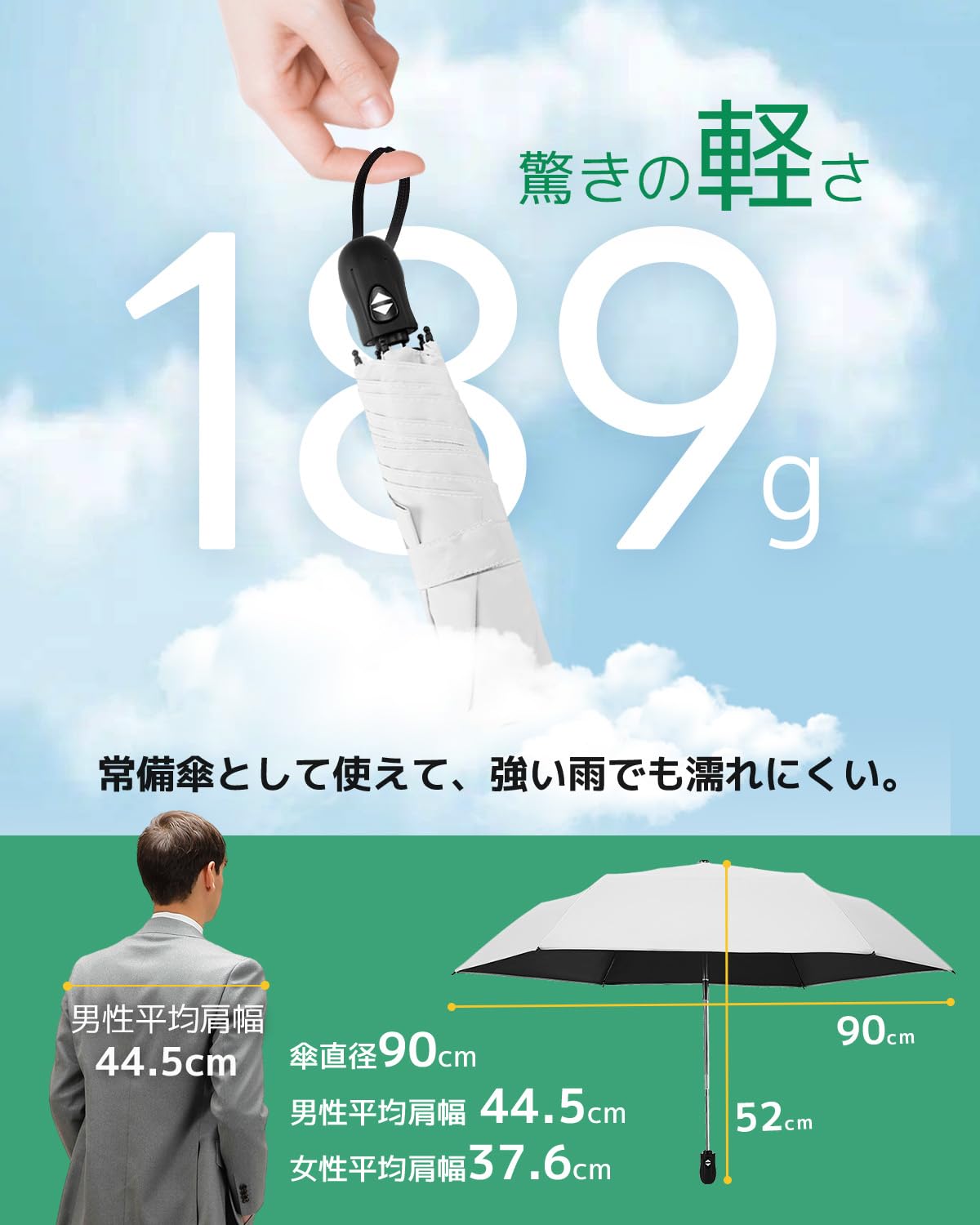 콘치와 Ultra AIR 189g-199g 완전차광 자동 접이식 양우산 화이트 이미지 7