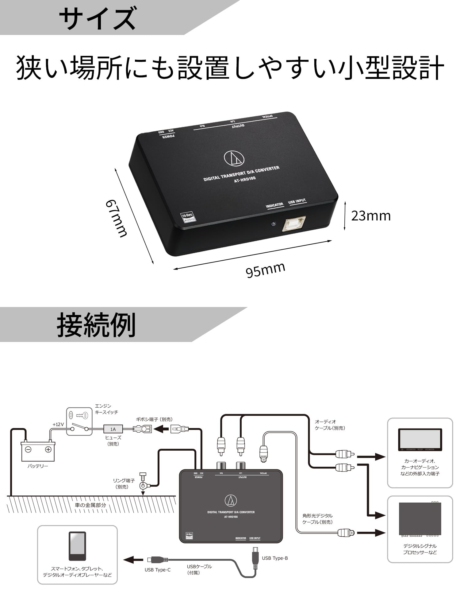 오디오테크니카 AT-HRD100 디지털 트랜스포트 DAC 하이레졸루션 USB입력 이미지 6