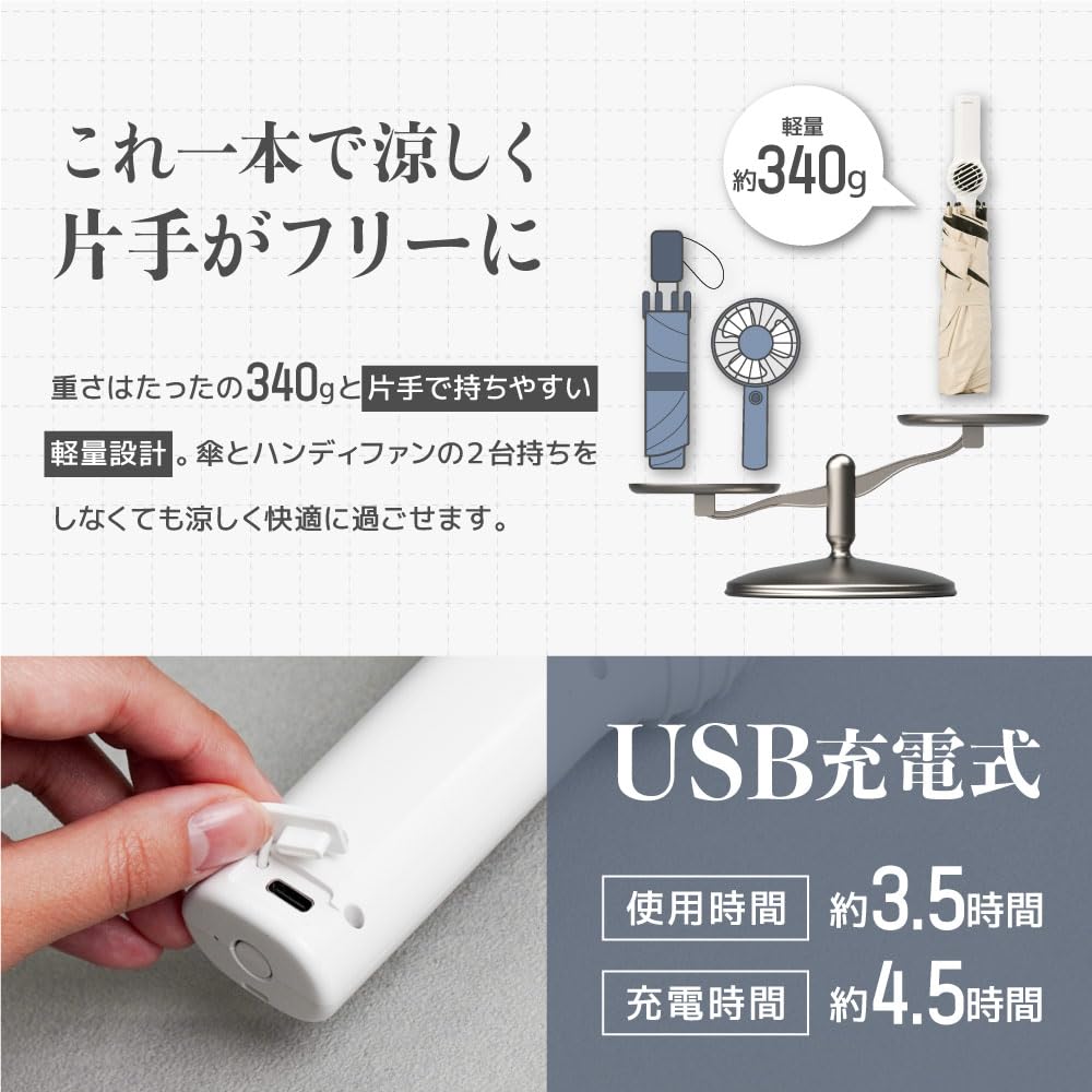 산코 팬브렐라 POLE TKFA25S 선풍기 내장 양우산 오프화이트 이미지 4