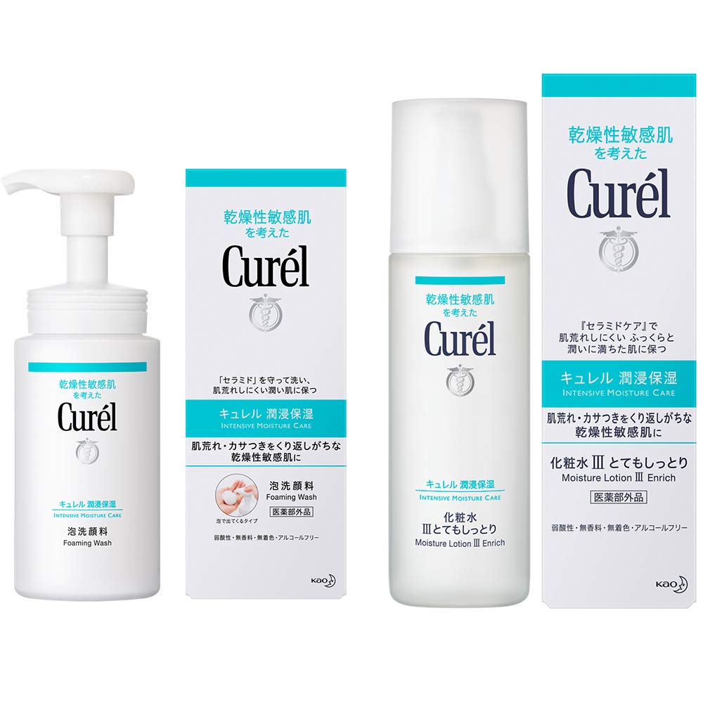 큐렐 스킨케어 세트 화장수 3단계 및 폼클렌징 150ml III 고보습 스킨 폼클렌징