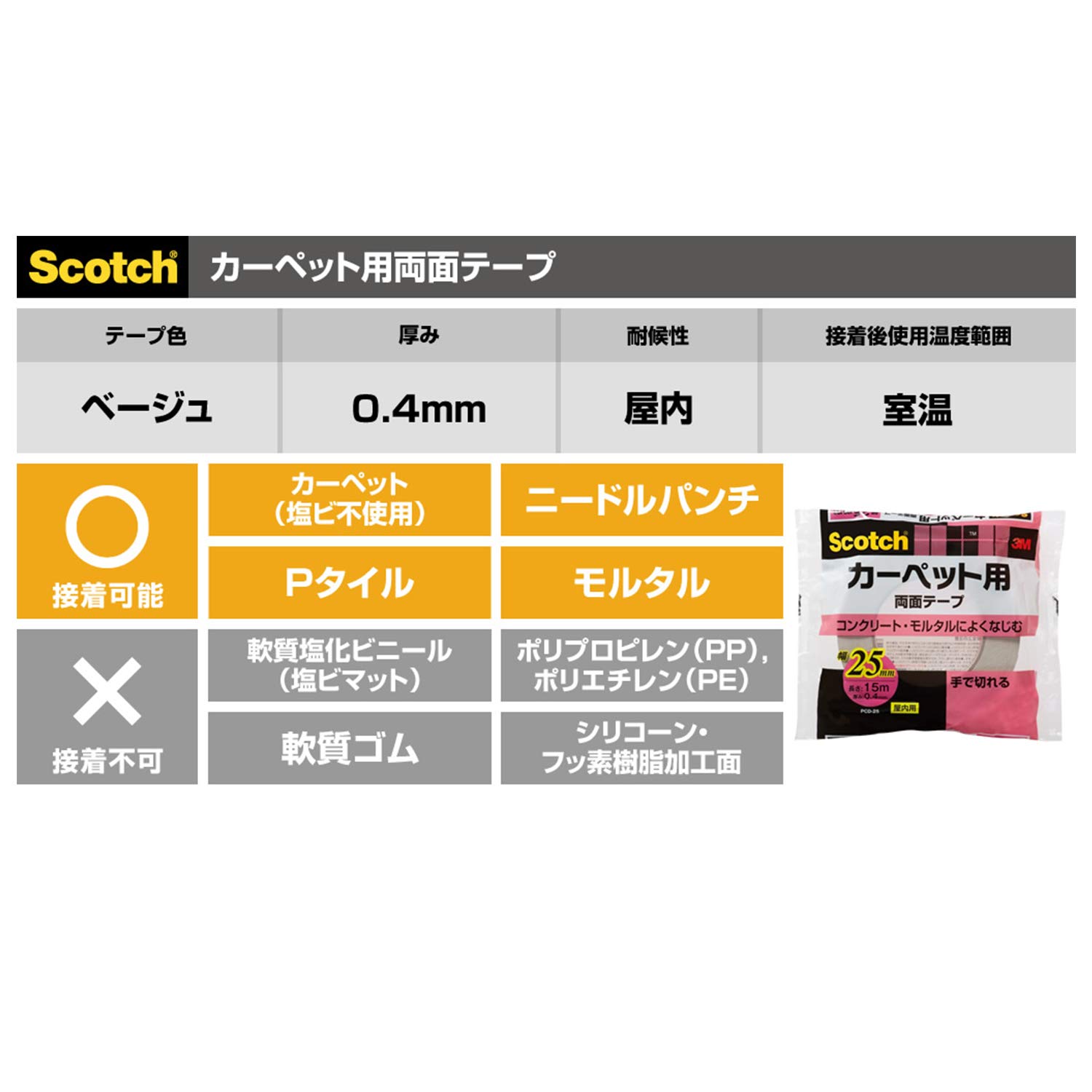 3M 스카치 카펫 매트용 양면테이프 PCD-25 25mm 15m 강력 고정 폭 25mm 이미지 5