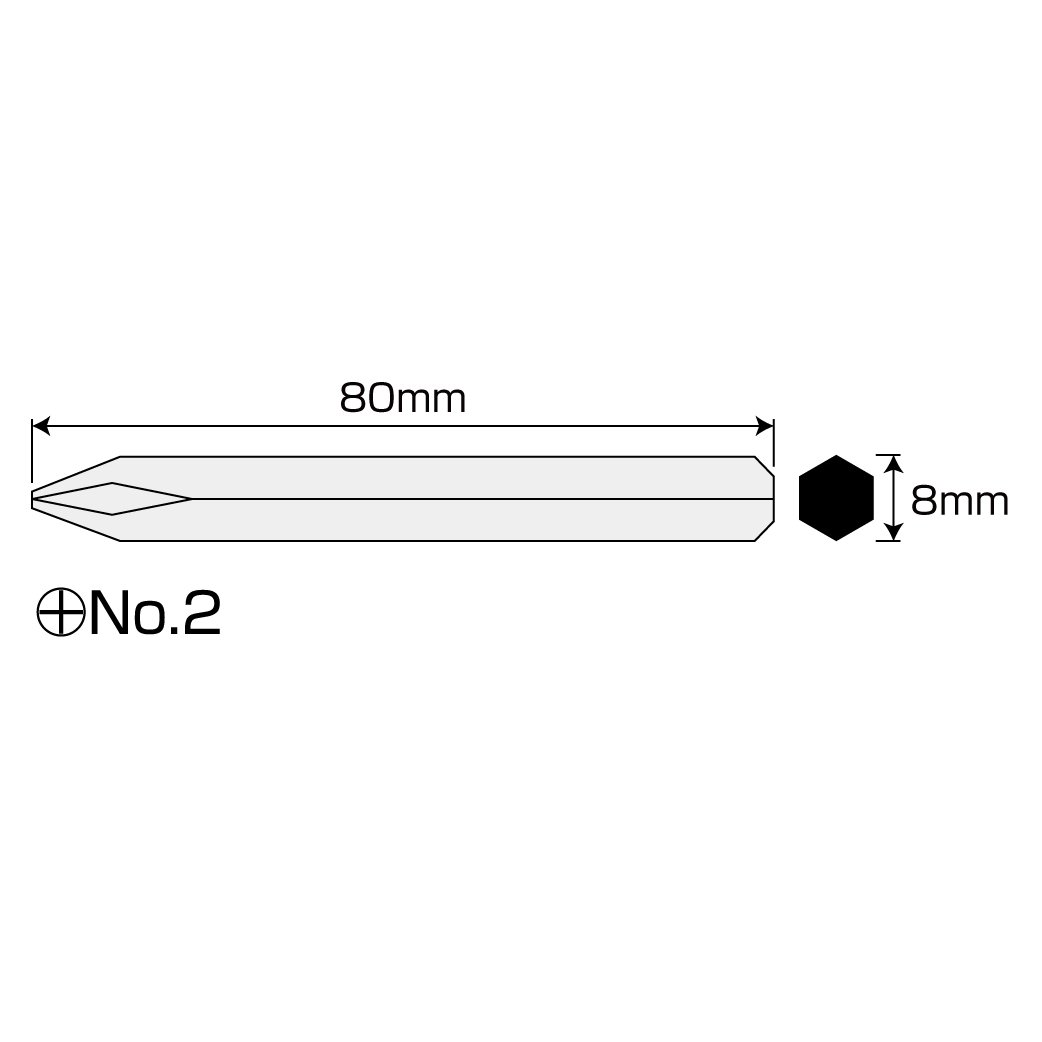 호잔 D-963-6 No.2x80mm 플러스 드라이버 비트 No.2 80mm 이미지 2
