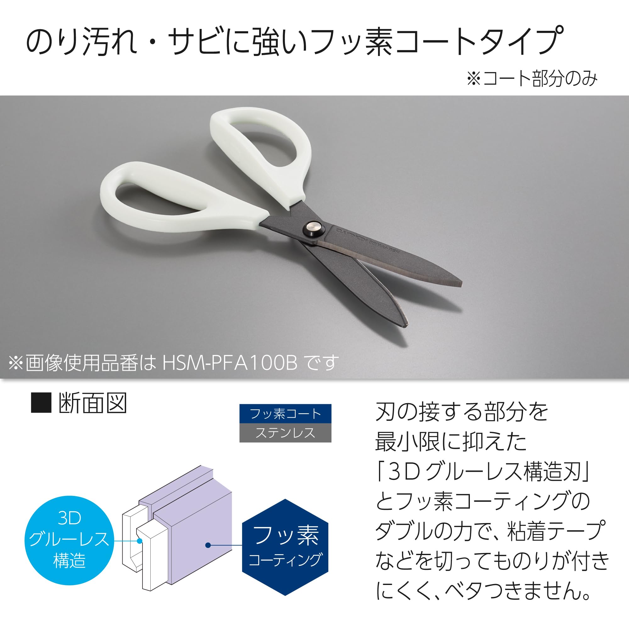 코쿠요 사쿠사 블루 HSM-PFA100B 불소 코팅 글루리스 가위 이미지 9