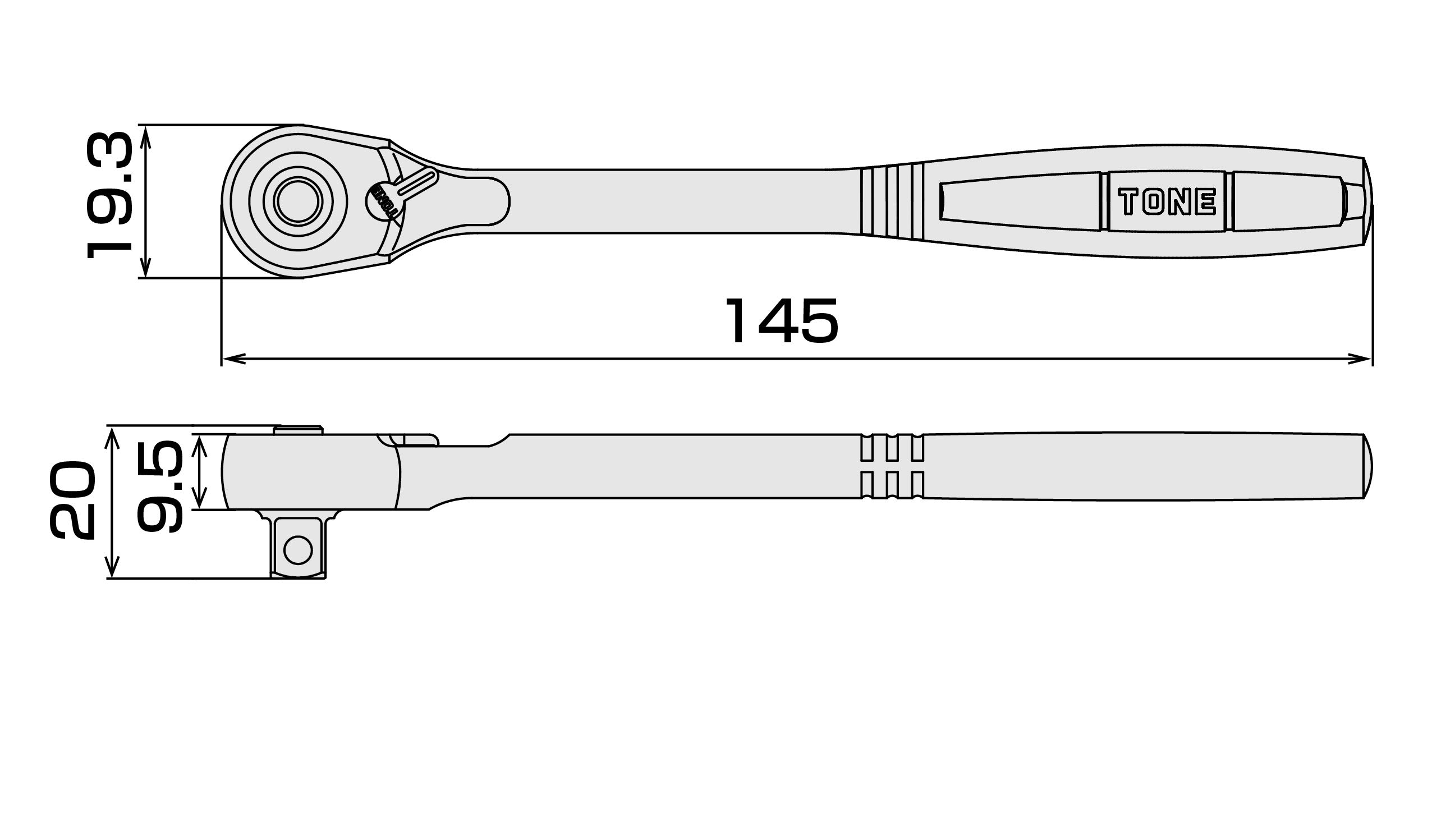 토네 RH2H 라쳇 핸들 그레이 6.35mm 홀드타입 이미지 5