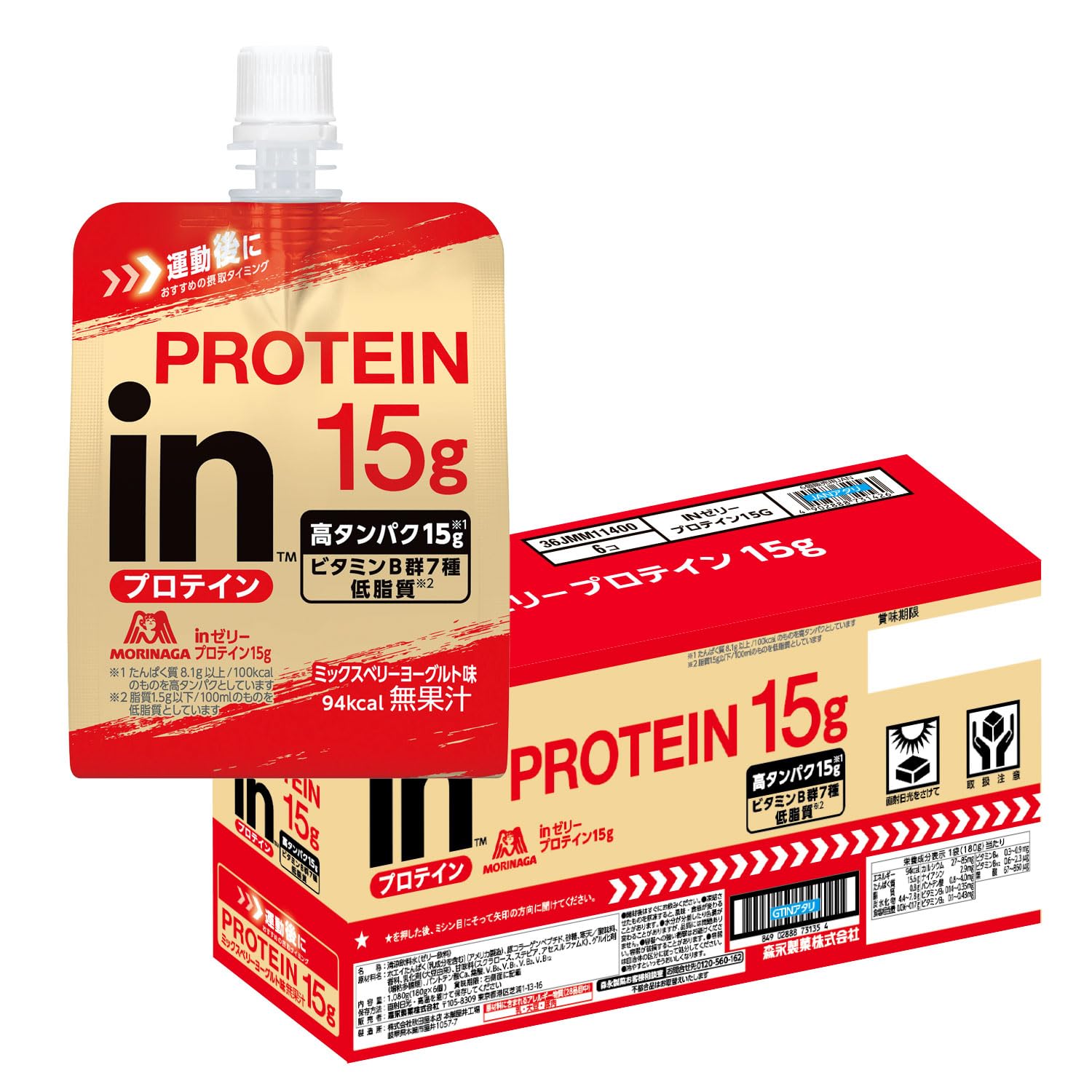 모리나가 인젤리 프로틴 15g 180g 6개입 단백질음료 프로틴 15g 6개