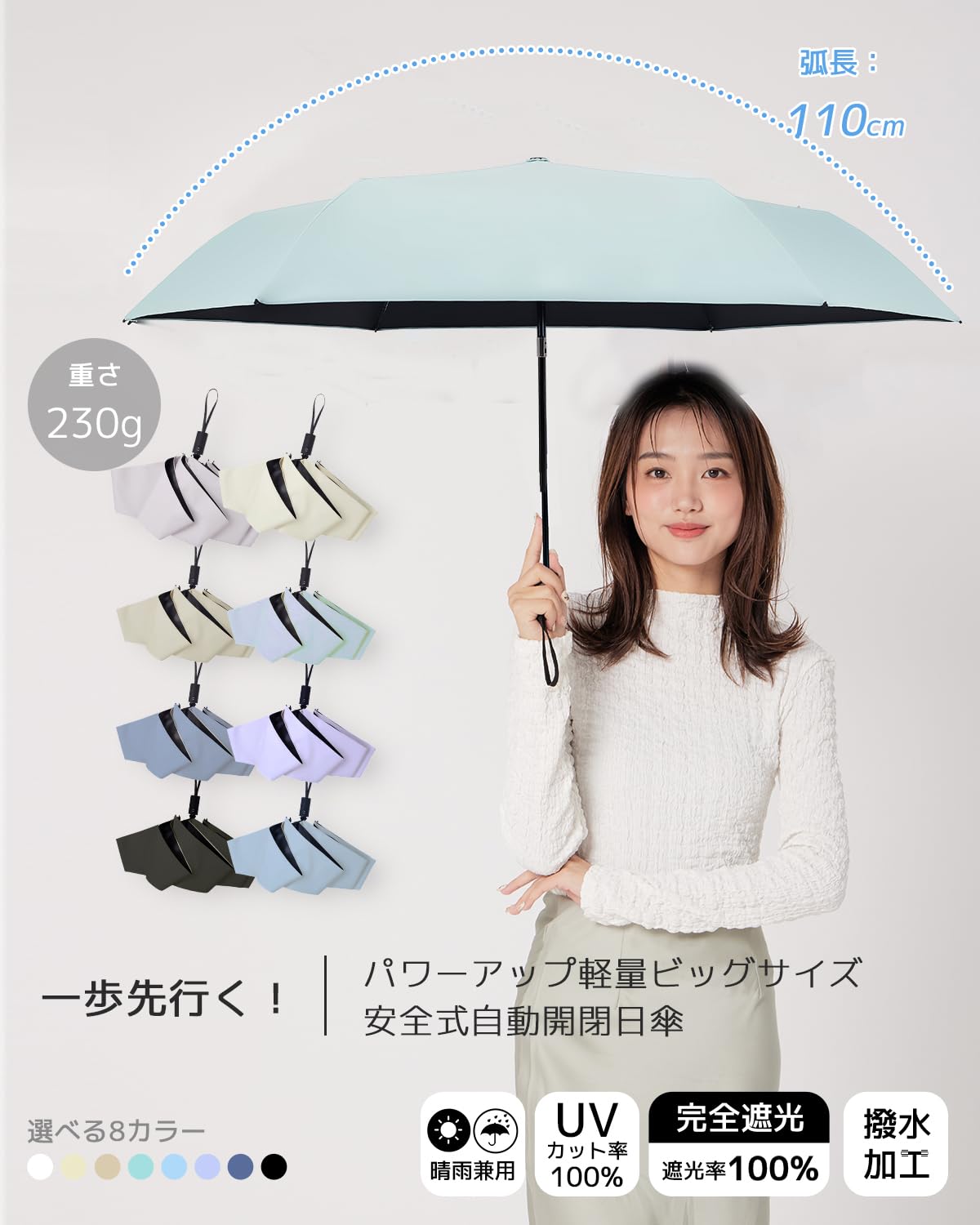 콘치와 3단 자동 접이식 양우산 100cm 초경량 라이트그린 이미지 2