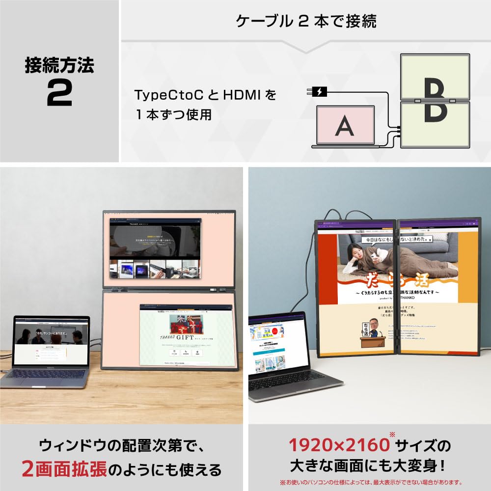 산코 THANKO 듀얼 모니터 DMBG25HBK 23.8인치 상하 확장형 이미지 6
