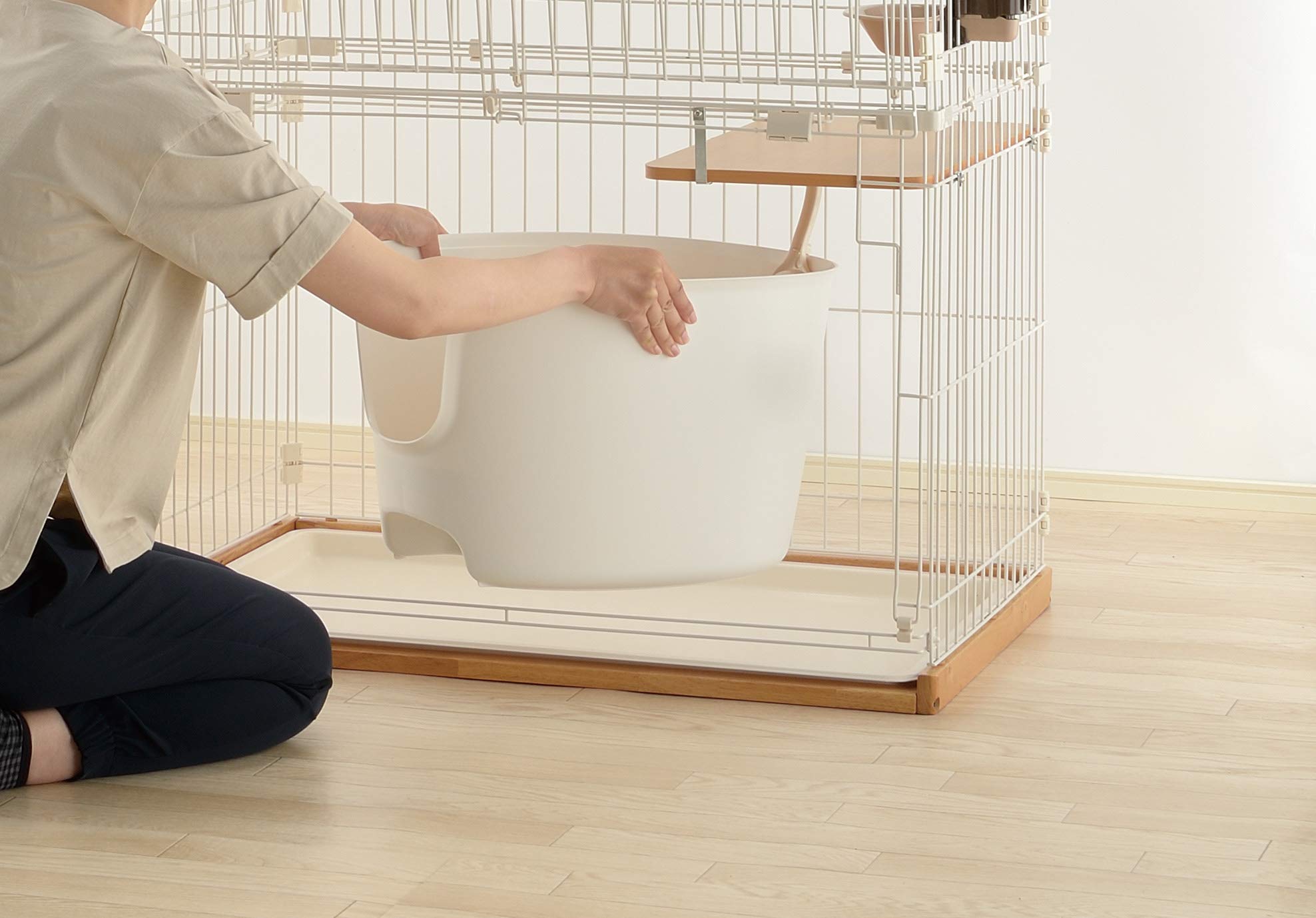 리첼 목재 청소 간편 캣 서클 라이트브라운 S 90L 57W 118H cm 이미지 3