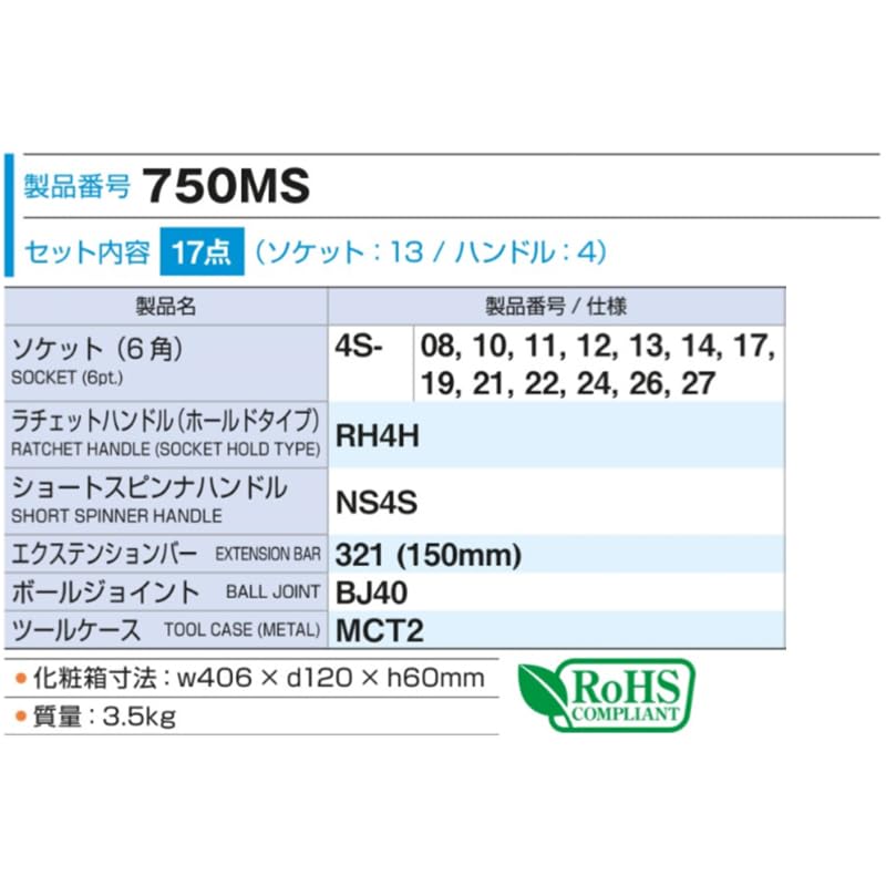토네 750MS 12.7mm 소켓 렌치 세트 17점 이미지 5