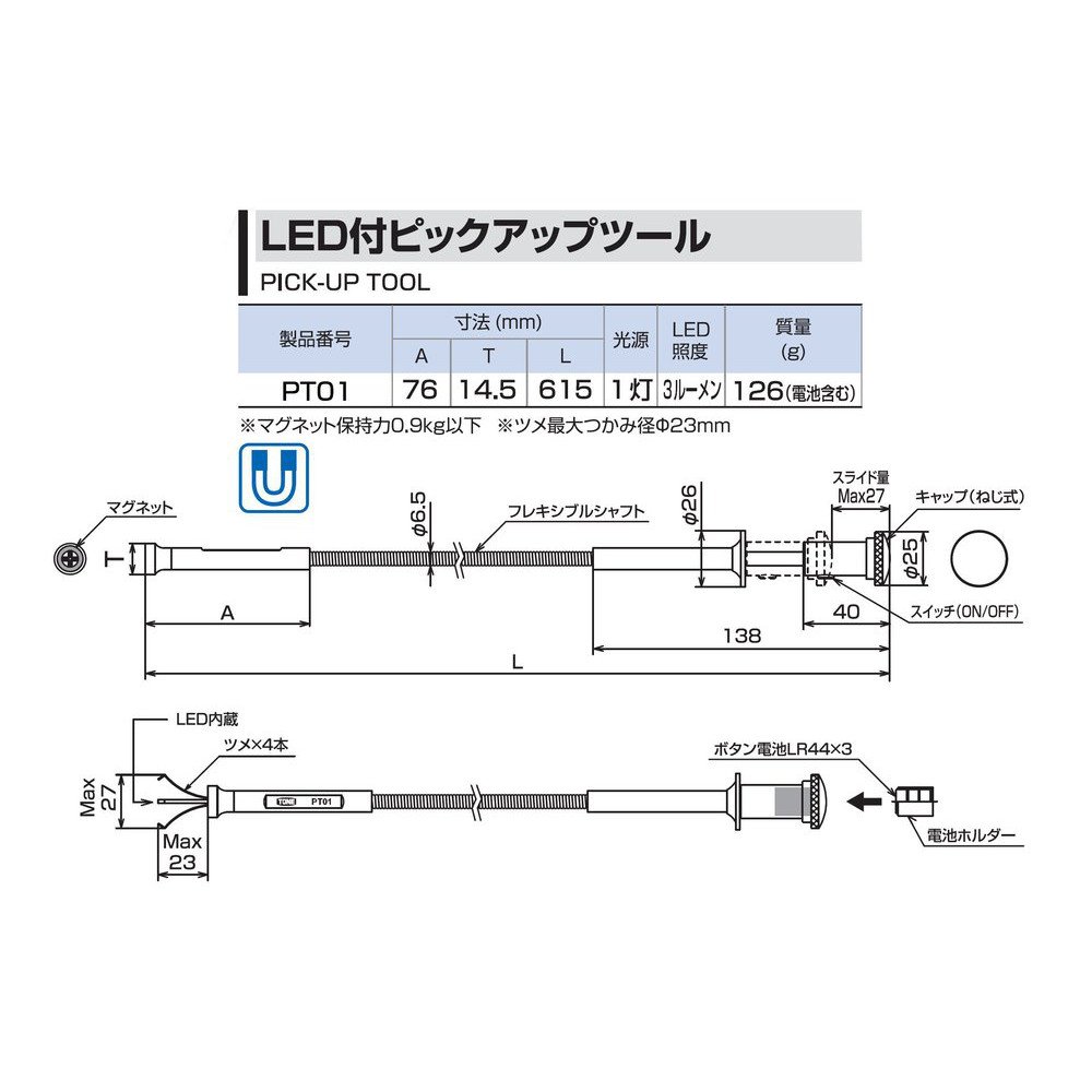 토네 LED 픽업툴 PT01 615mm 레드블랙 이미지 3