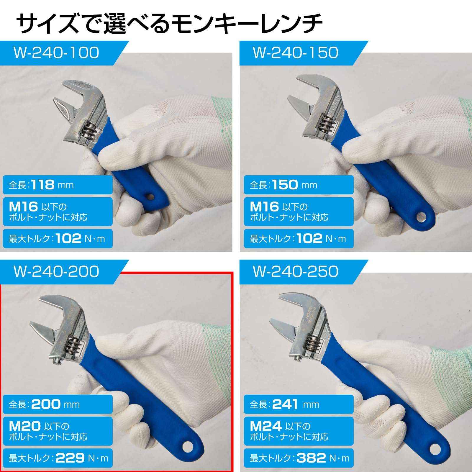 호잔 W-240-200 200mm 몽키렌치 30mm 경량형 이미지 3
