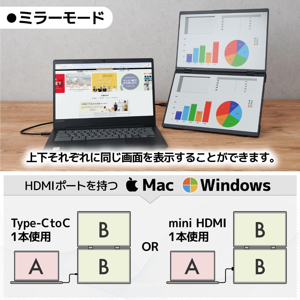 산코 THANKO 14인치 휴대용 듀얼 모니터 DMAC24HBK 확장 디스플레이 이미지 4