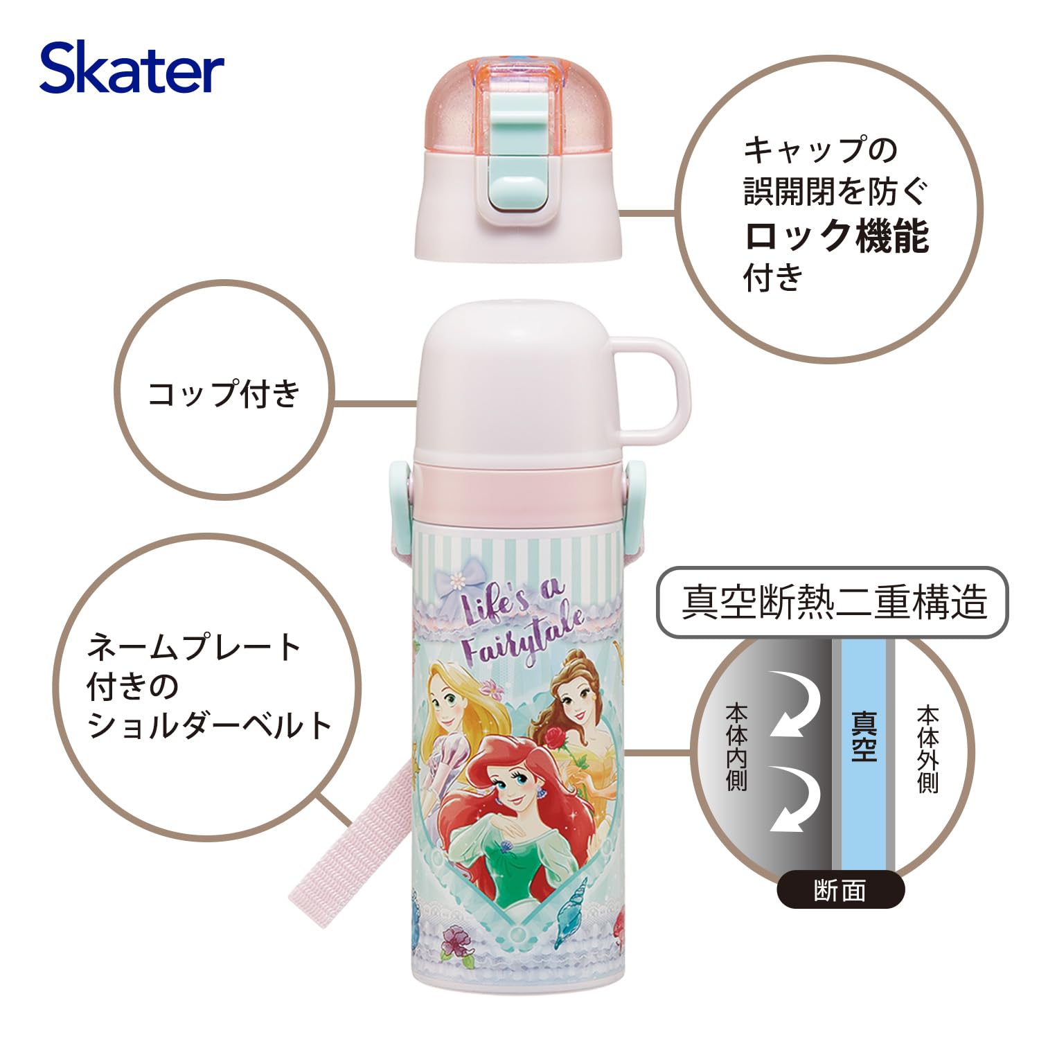 스케이터 디즈니 프린세스 26 2WAY 470ml 아동용 보온보냉 물병 이미지 10