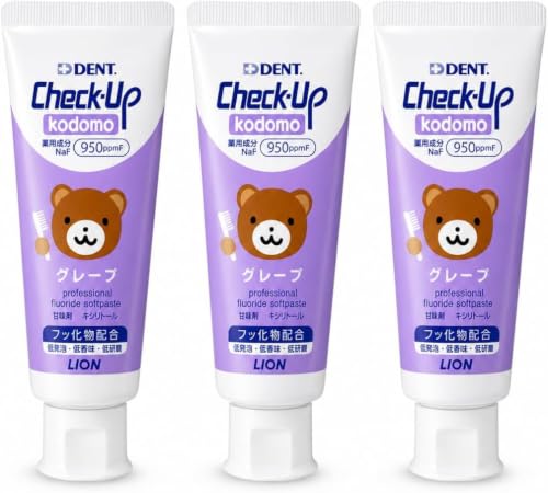 라이온 DENT 체크업 kodomo 코도모 포도 치약 3입 이미지 2